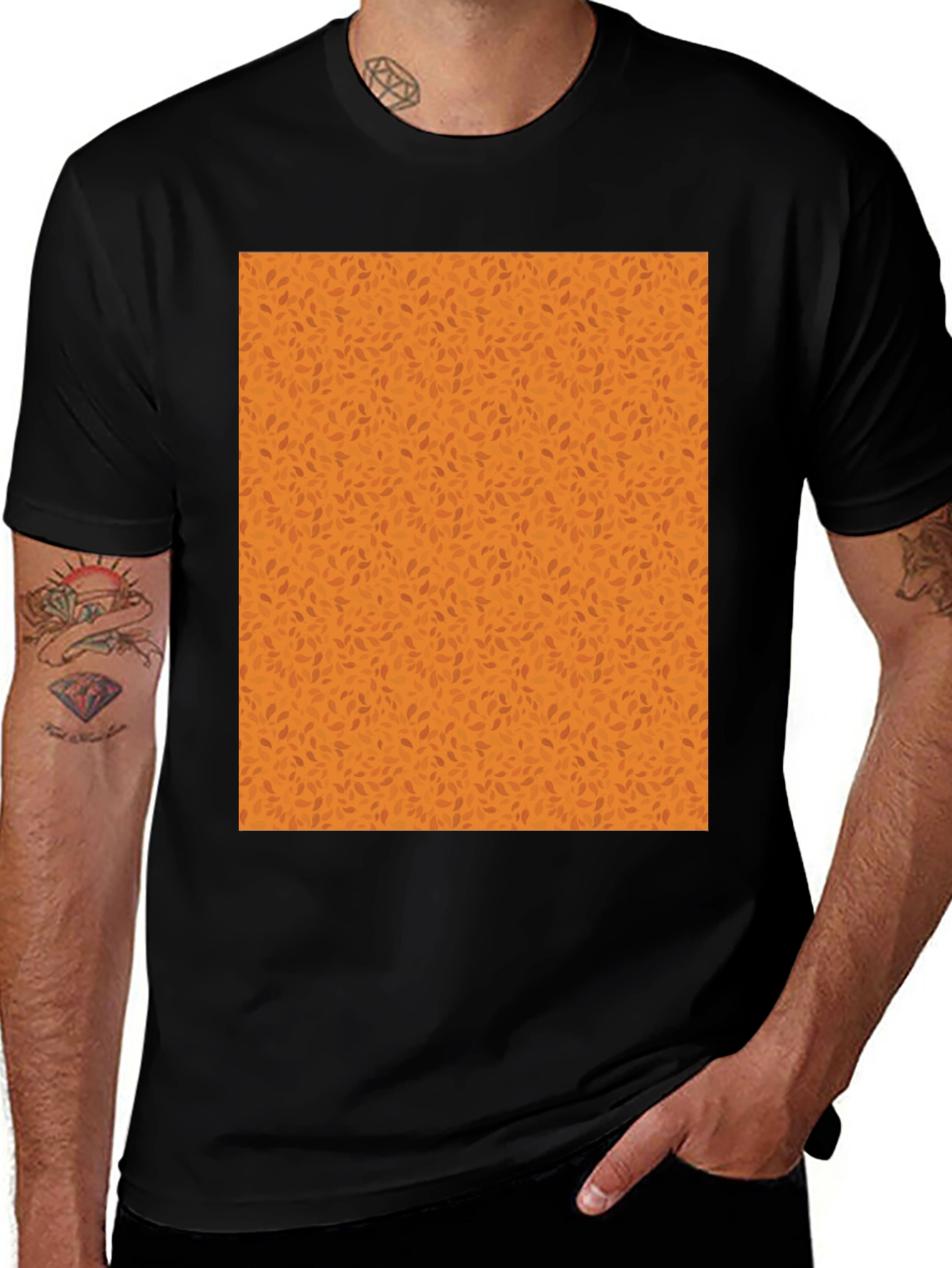 Black Tee with Autumn Leaf Pattern