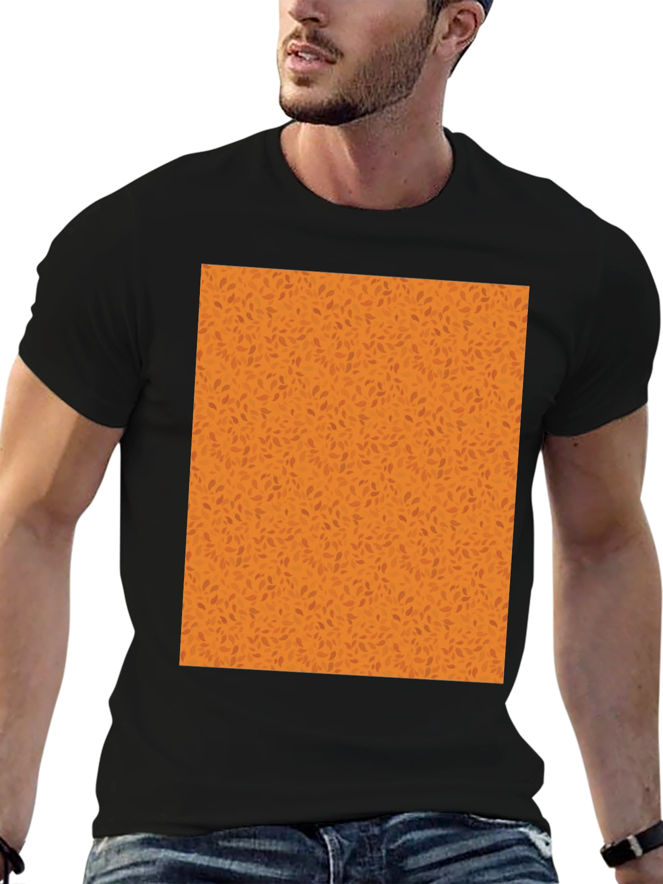 Black Tee with Autumn Leaf Pattern