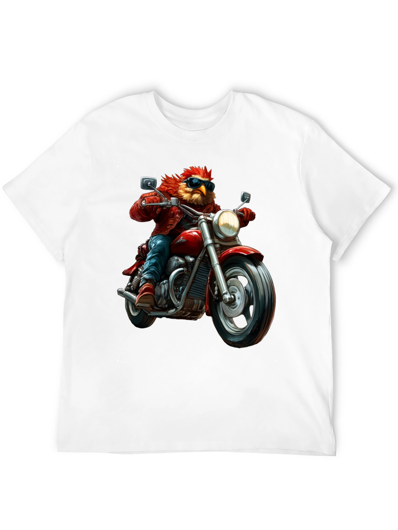 Biker Bird T-Shirt - Red Motorcycle Graphic Tee