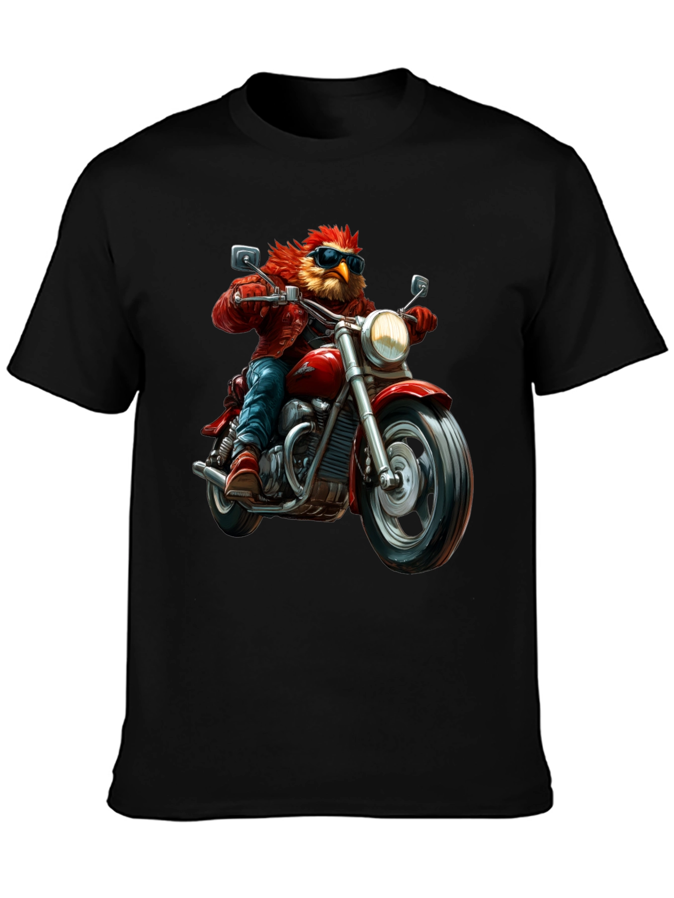 Biker Bird T-Shirt - Red Motorcycle Graphic Tee