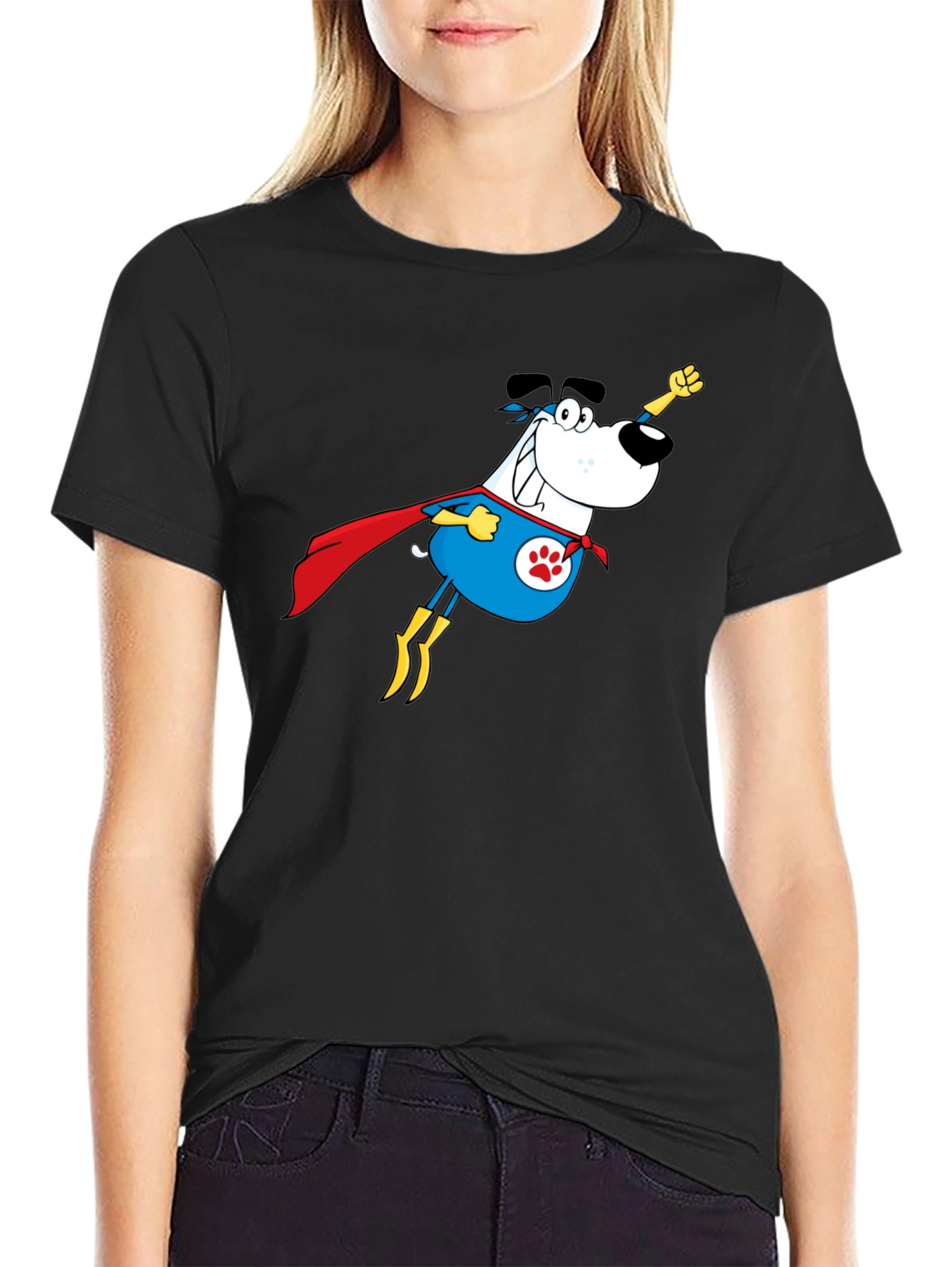 Superhero Dog Graphic Tee - Black Cotton T-Shirt