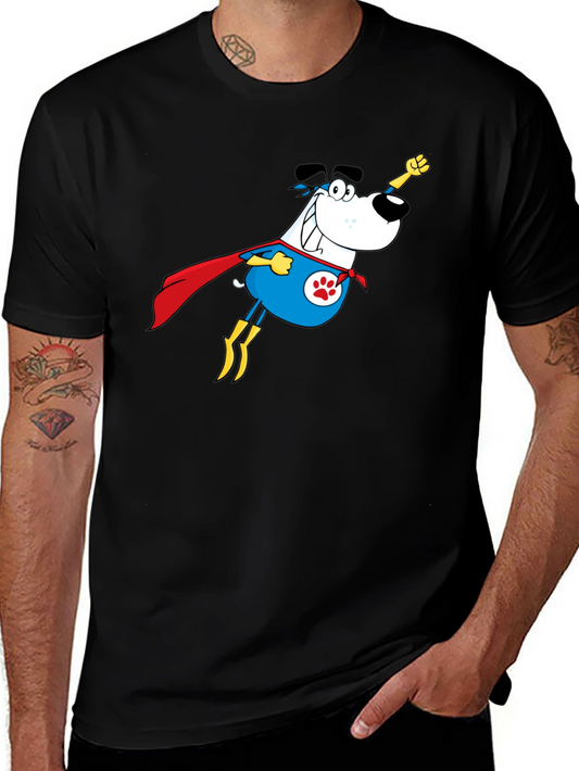 Superhero Dog Graphic Tee - Black Cotton T-Shirt
