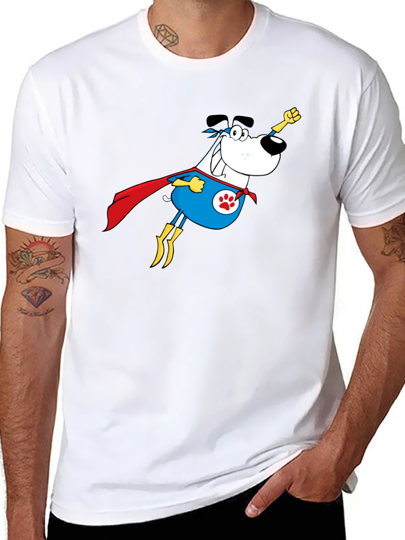Superhero Dog Graphic Tee - Black Cotton T-Shirt
