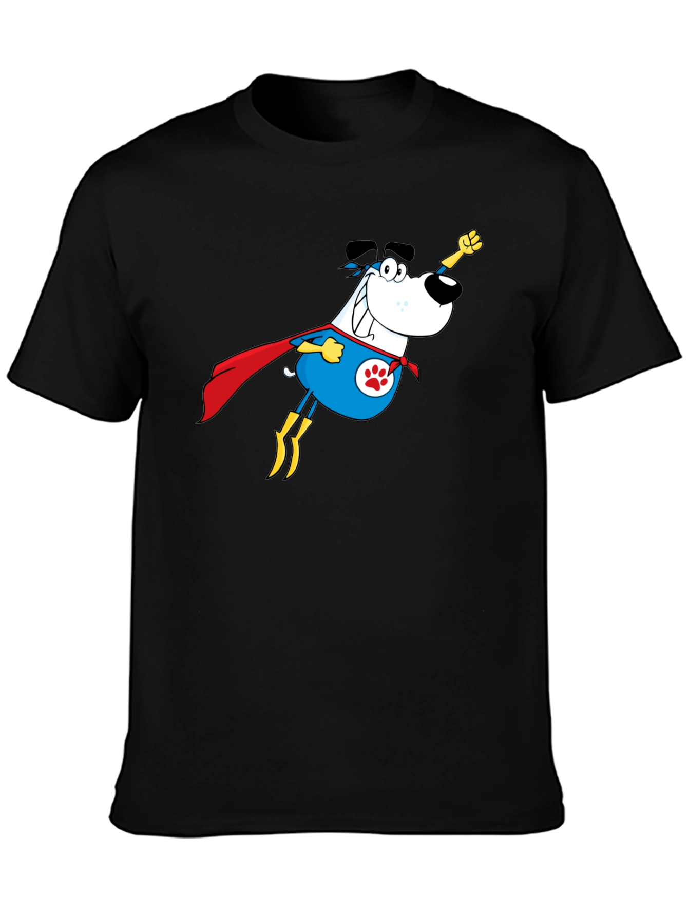 Superhero Dog Graphic Tee - Black Cotton T-Shirt