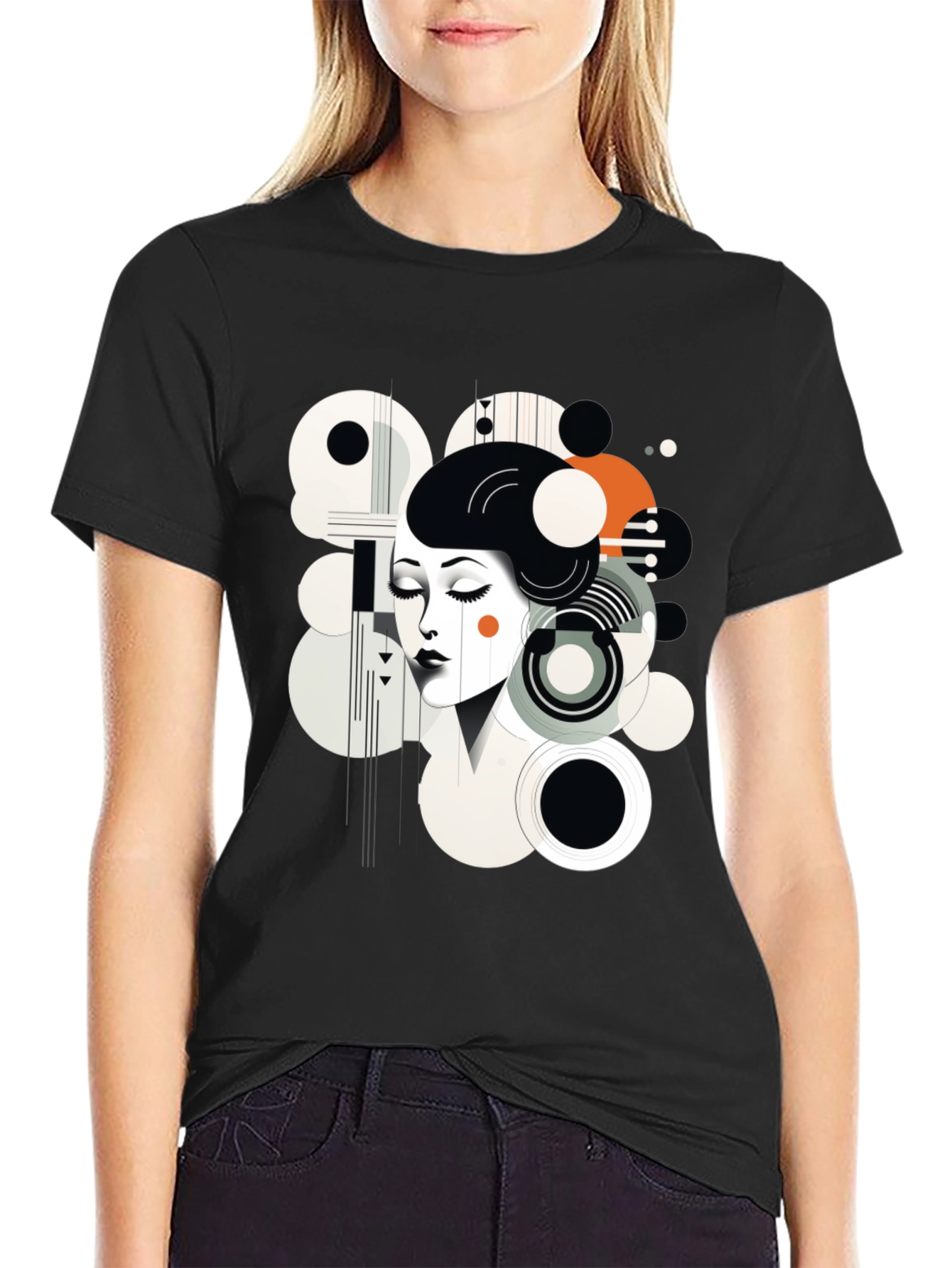 Abstract Woman Graphic Black Tee