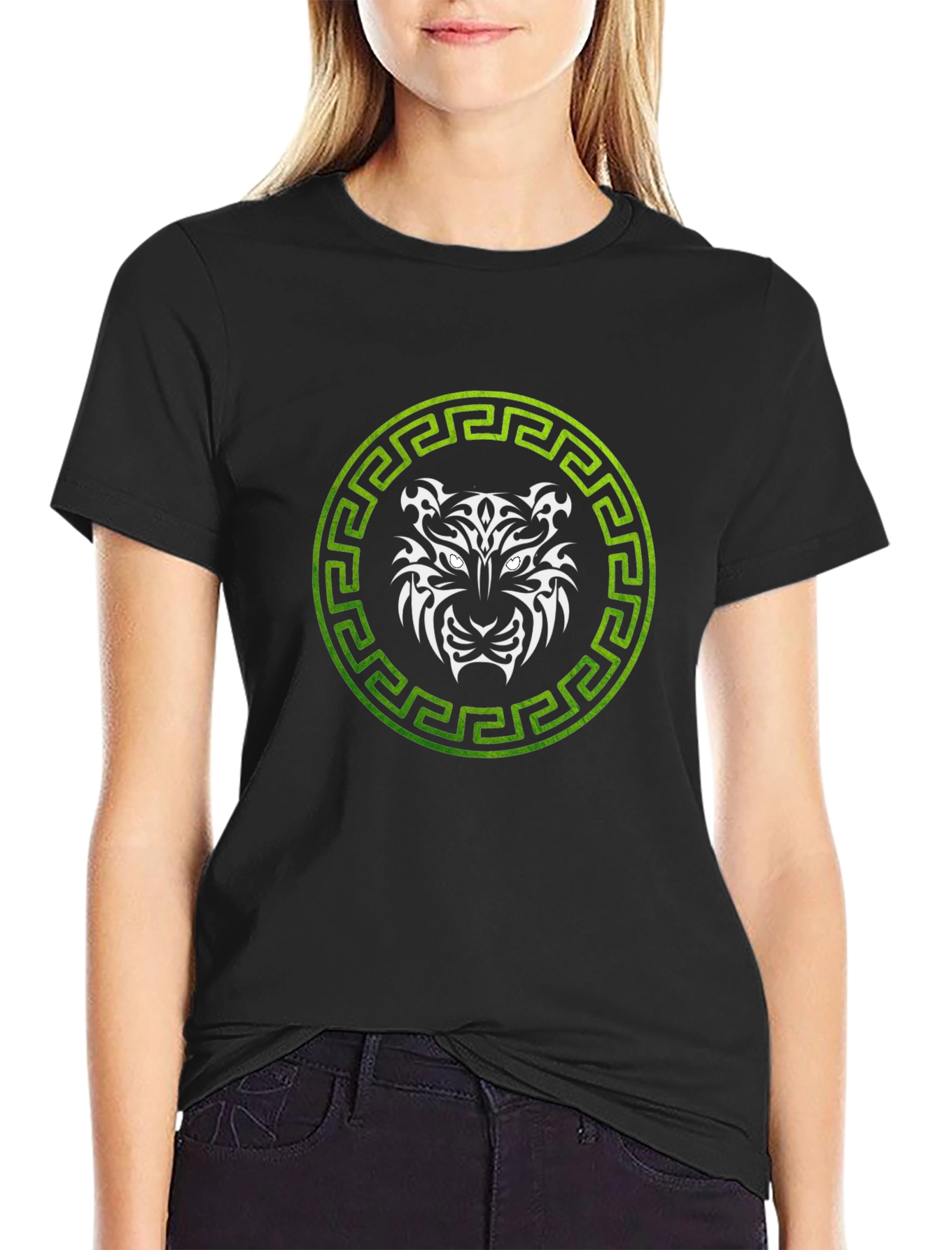 Tribal Tiger Graphic Tee - Green & White Design