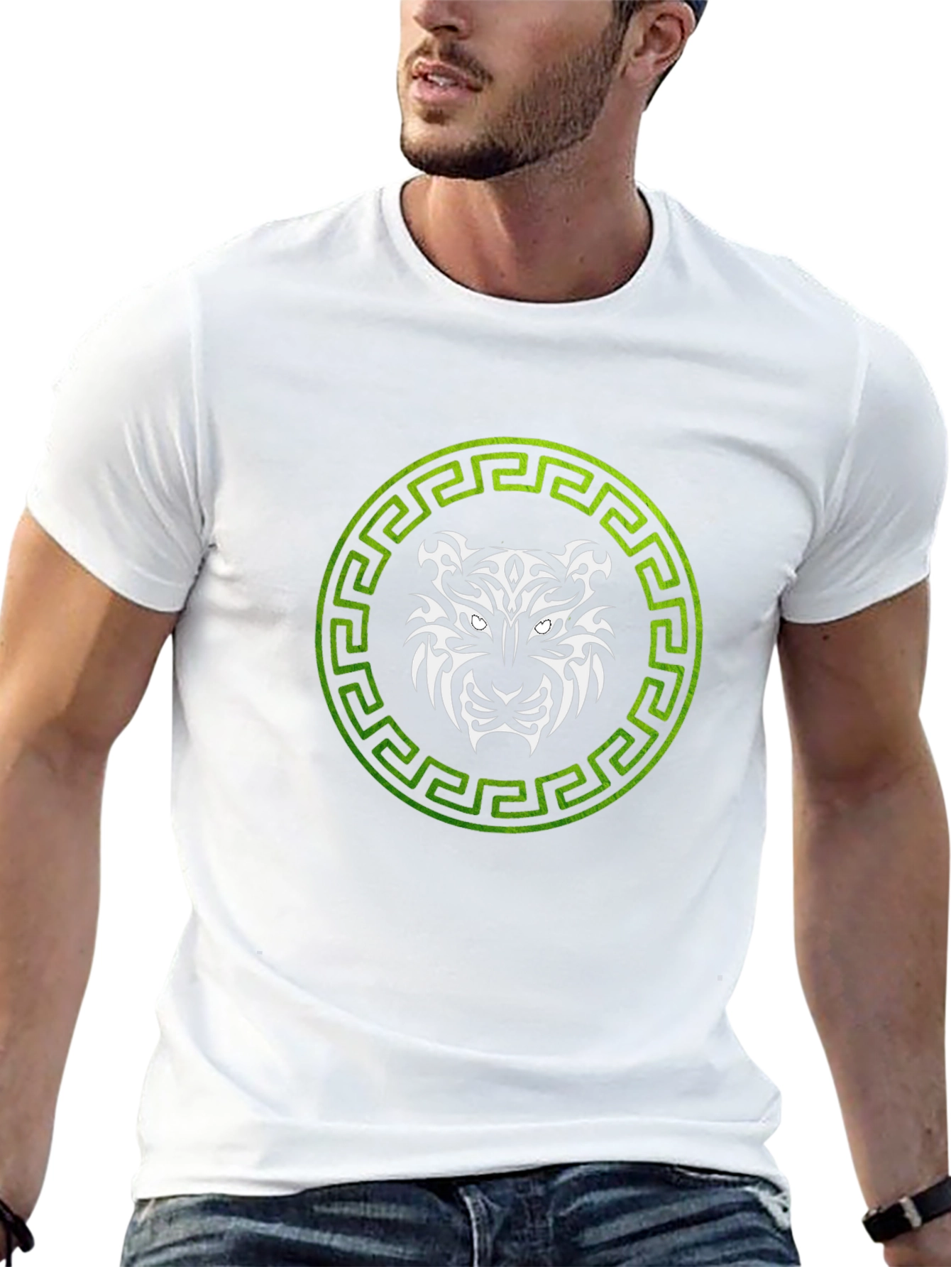 Tribal Tiger Graphic Tee - Green & White Design