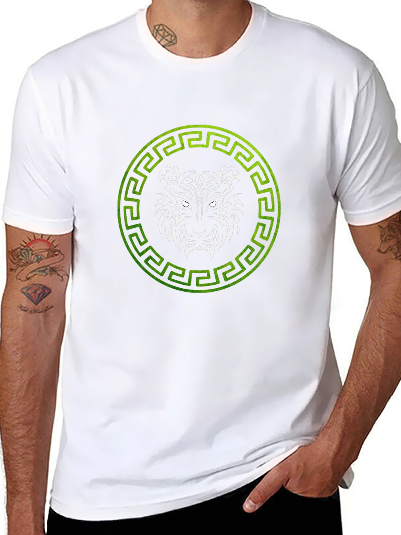 Tribal Tiger Graphic Tee - Green & White Design