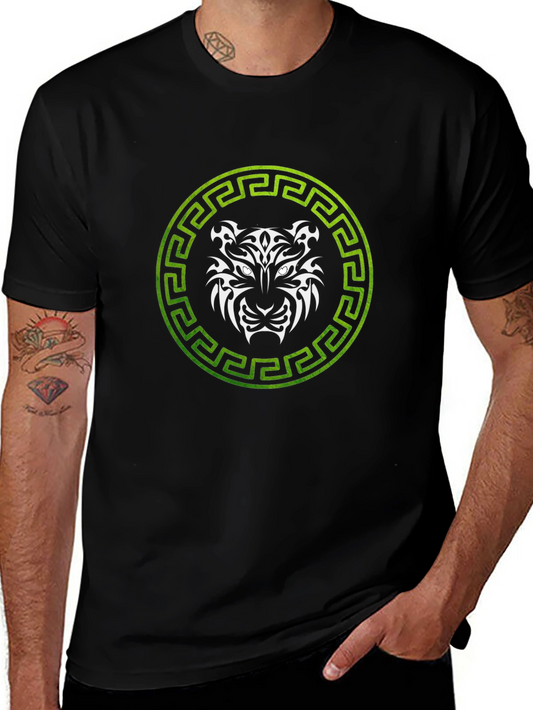 Tribal Tiger Graphic Tee - Green & White Design