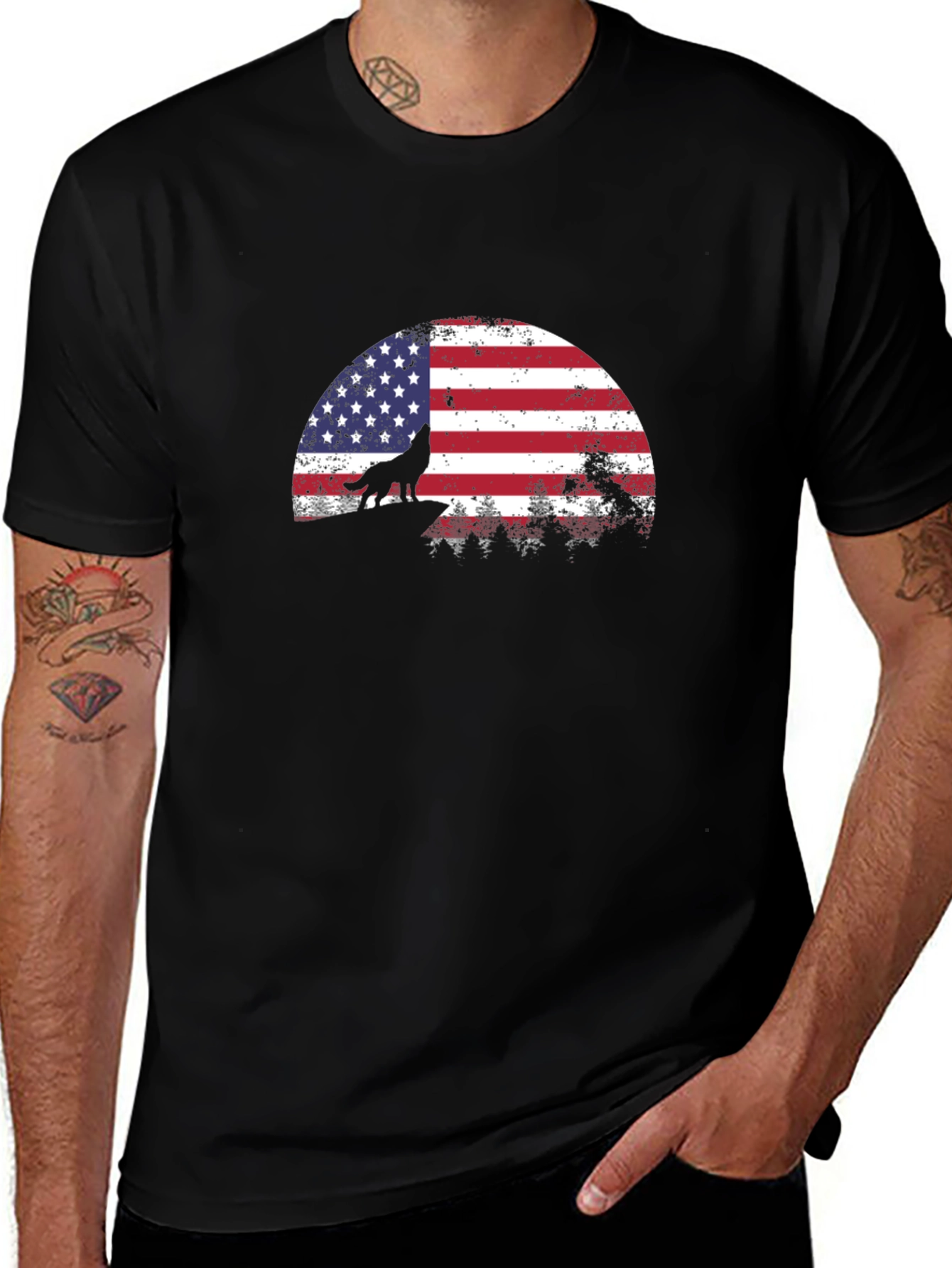 American Wolf T-Shirt - Patriotic USA Flag Graphic Tee