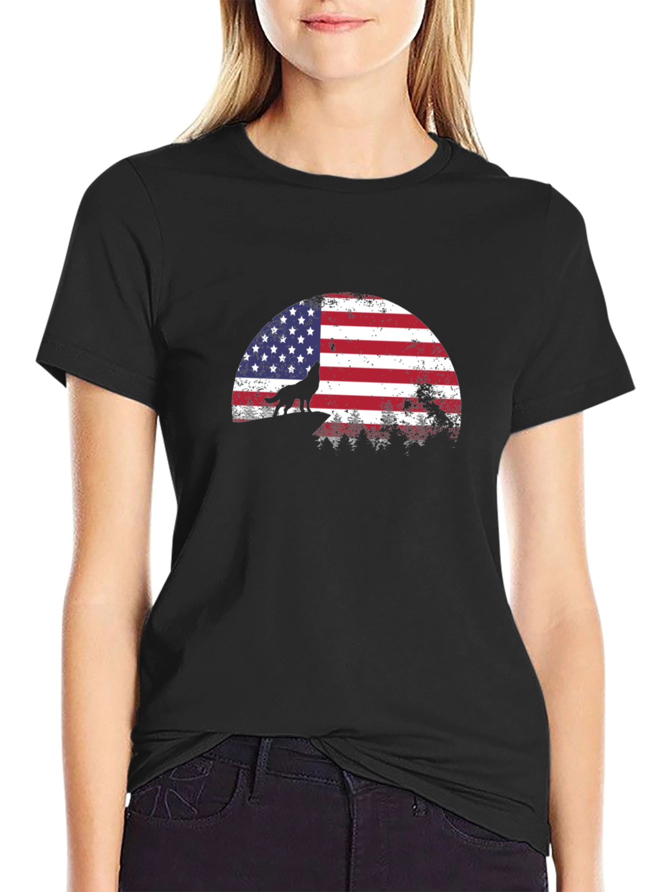 American Wolf T-Shirt - Patriotic USA Flag Graphic Tee