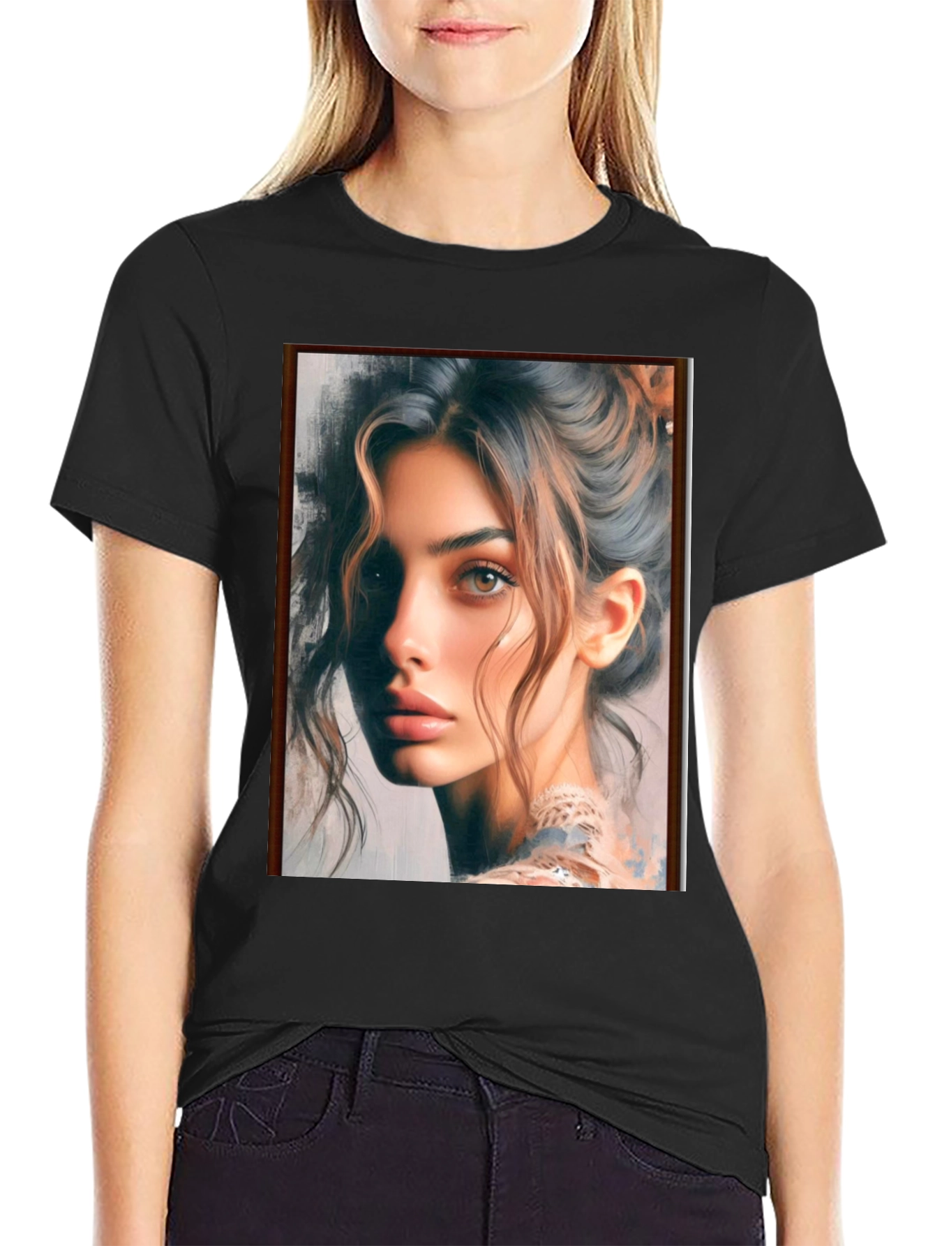 Black T-Shirt with Portrait Graphic
