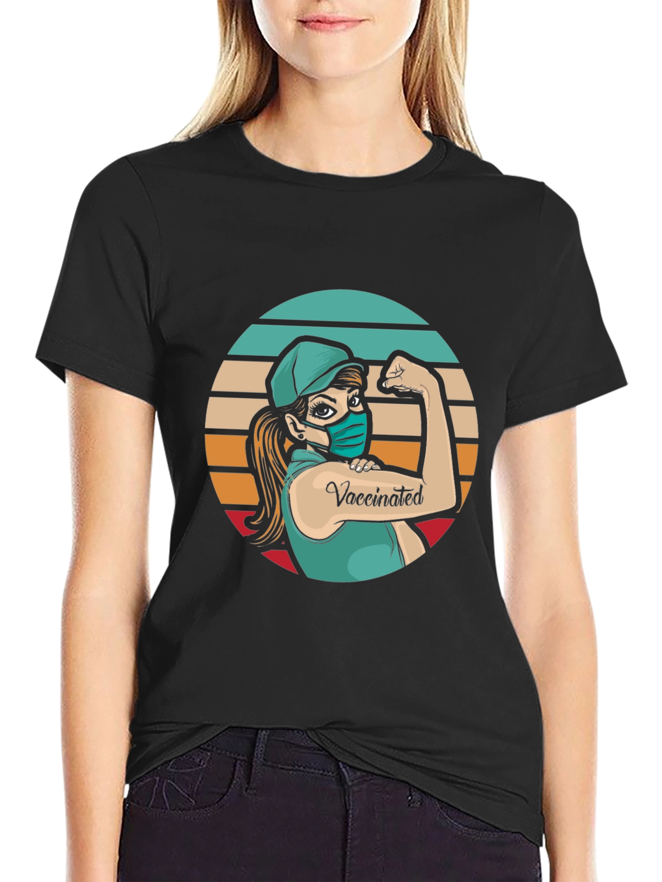Vaccinated Woman Graphic T-Shirt - Black