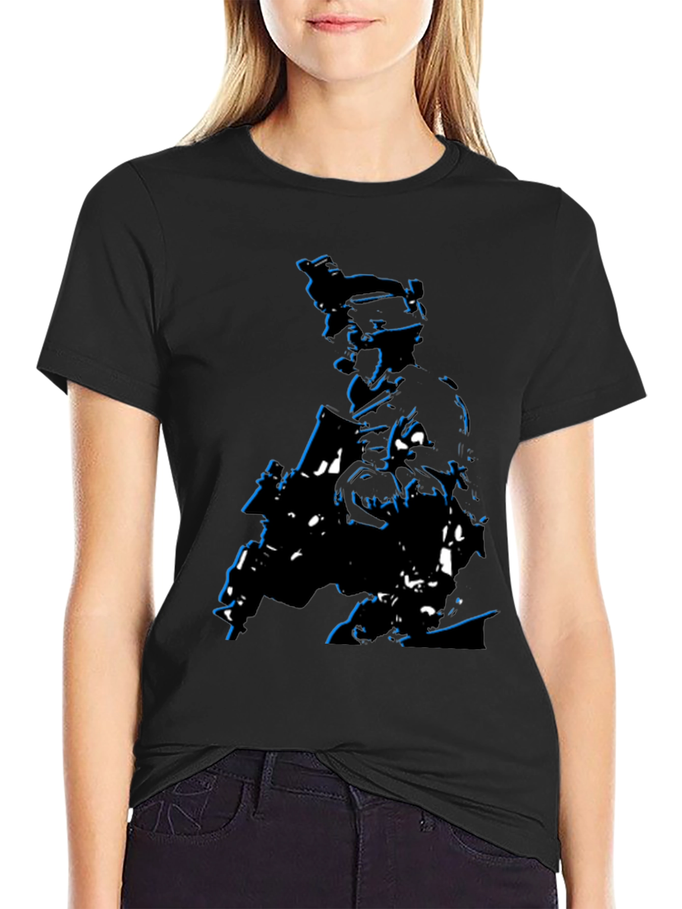 Tactical Soldier Graphic Tee - Black Cotton Blend