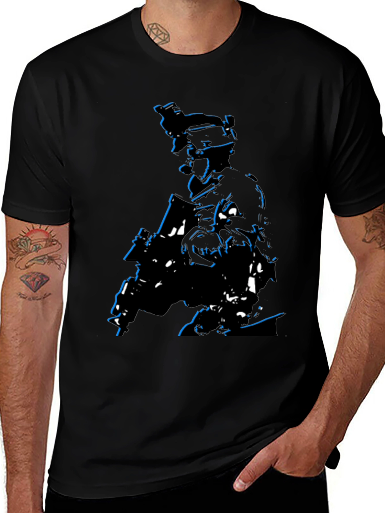 Tactical Soldier Graphic Tee - Black Cotton Blend