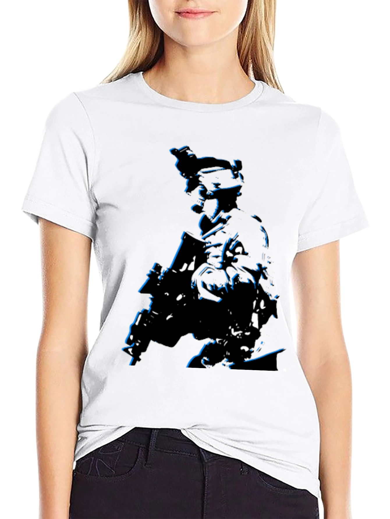 Tactical Soldier Graphic Tee - Black Cotton Blend
