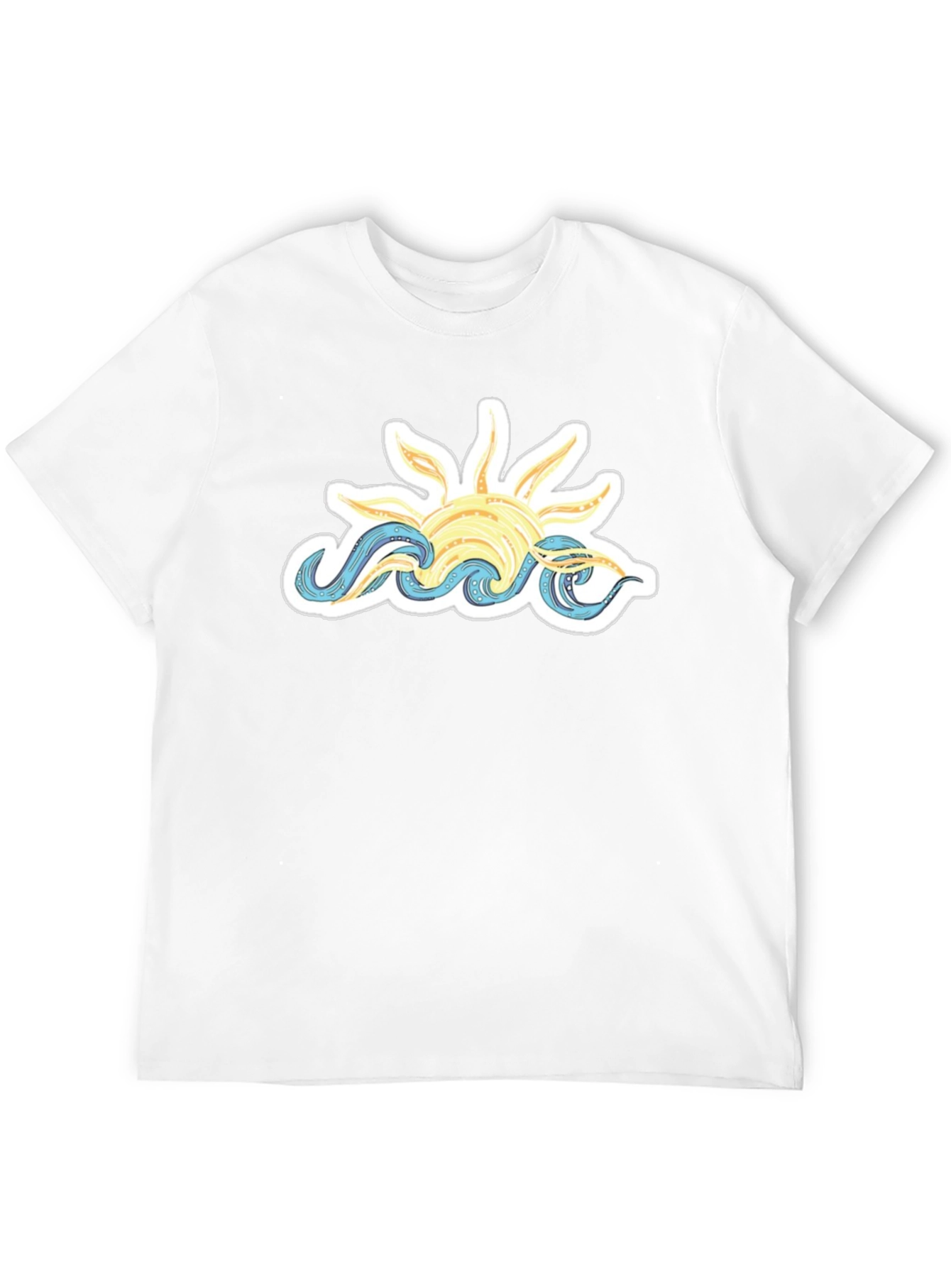 Sun & Waves Graphic Tee - Black Cotton T-Shirt
