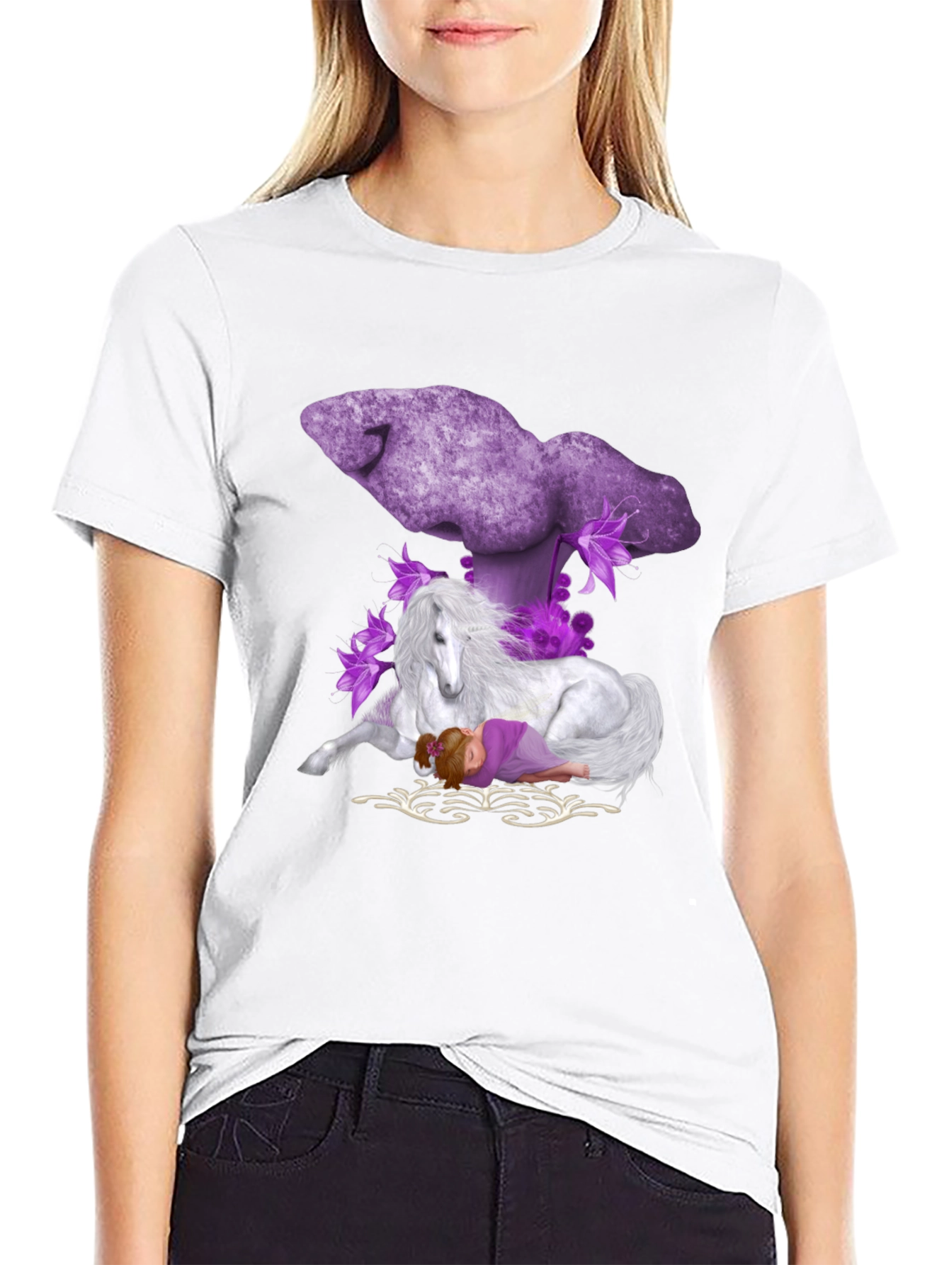 Unicorn & Girl Graphic Black T-Shirt