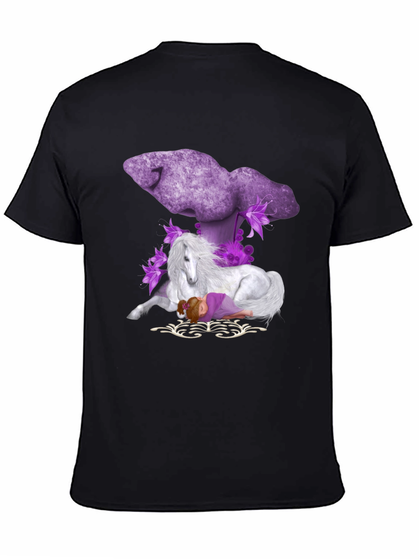 Unicorn & Girl Graphic Black T-Shirt