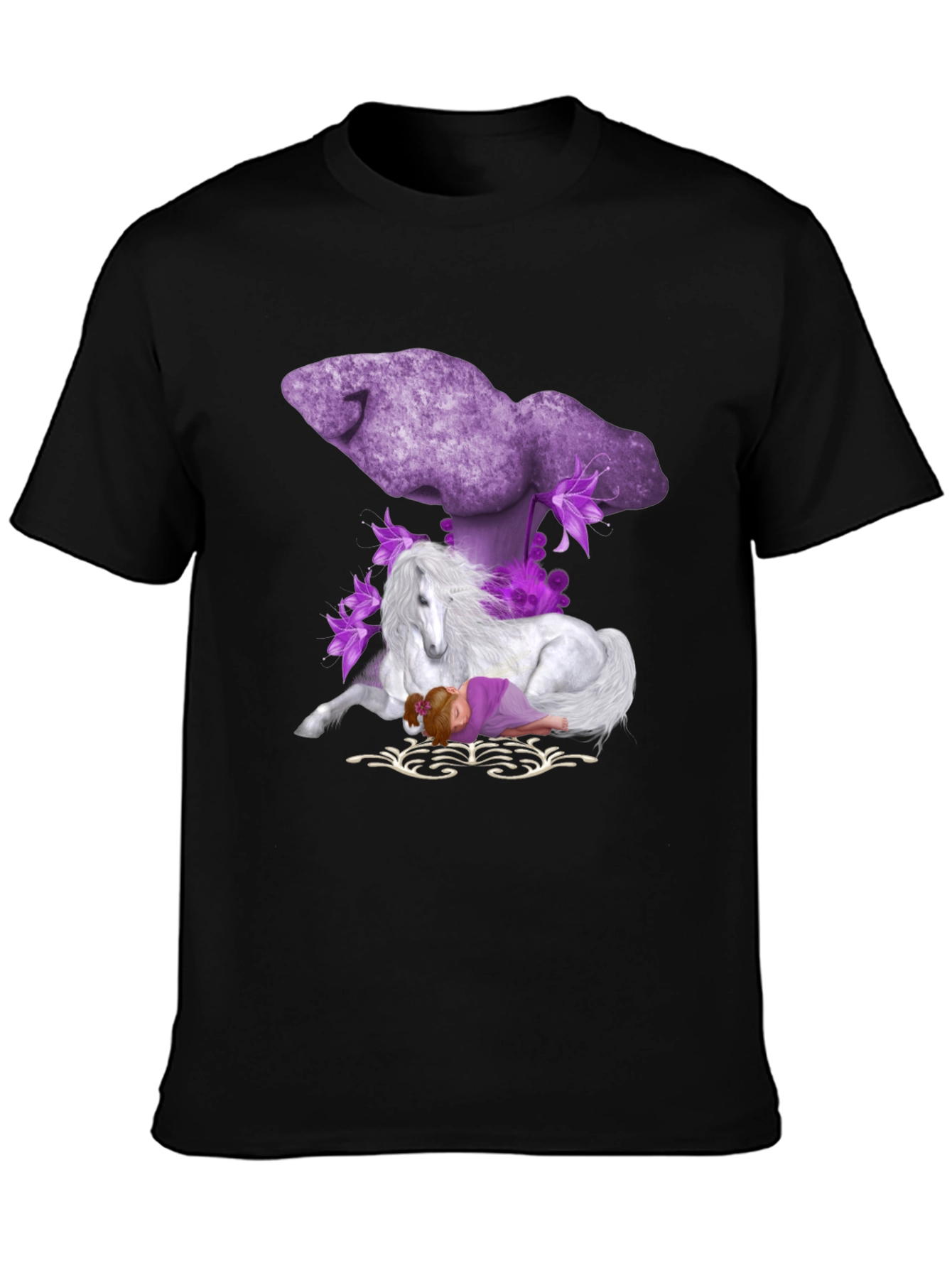 Unicorn & Girl Graphic Black T-Shirt