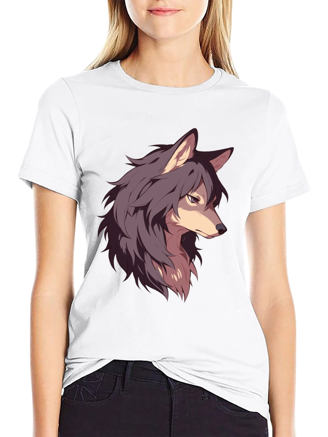 Anime Wolf Graphic Black T-Shirt