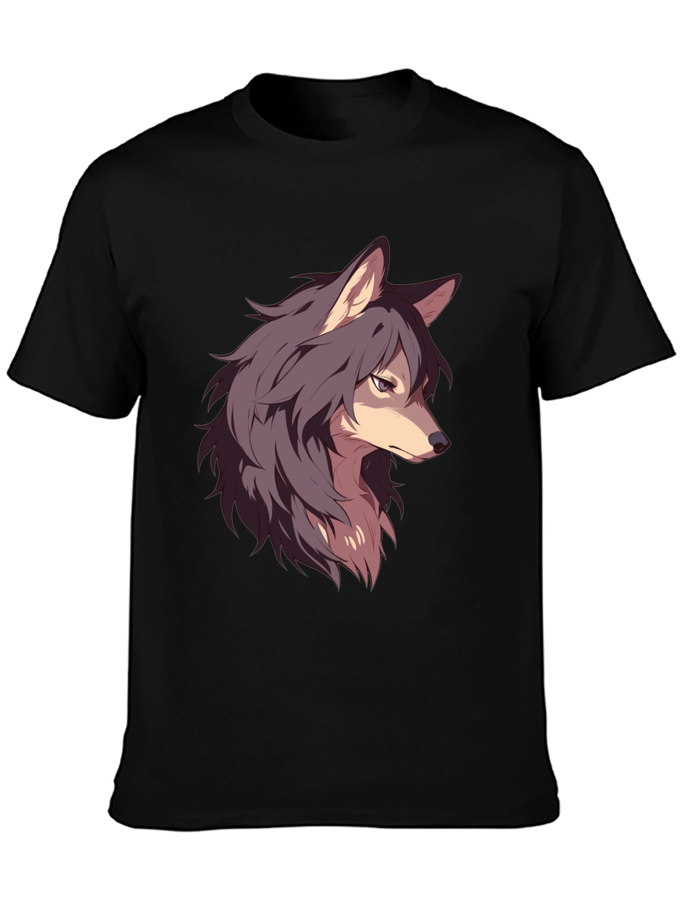 Anime Wolf Graphic Black T-Shirt