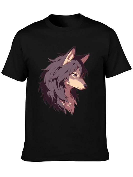 Anime Wolf Graphic Black T-Shirt