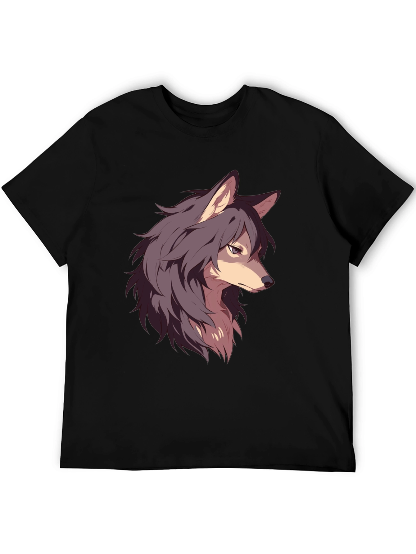 Anime Wolf Graphic Black T-Shirt