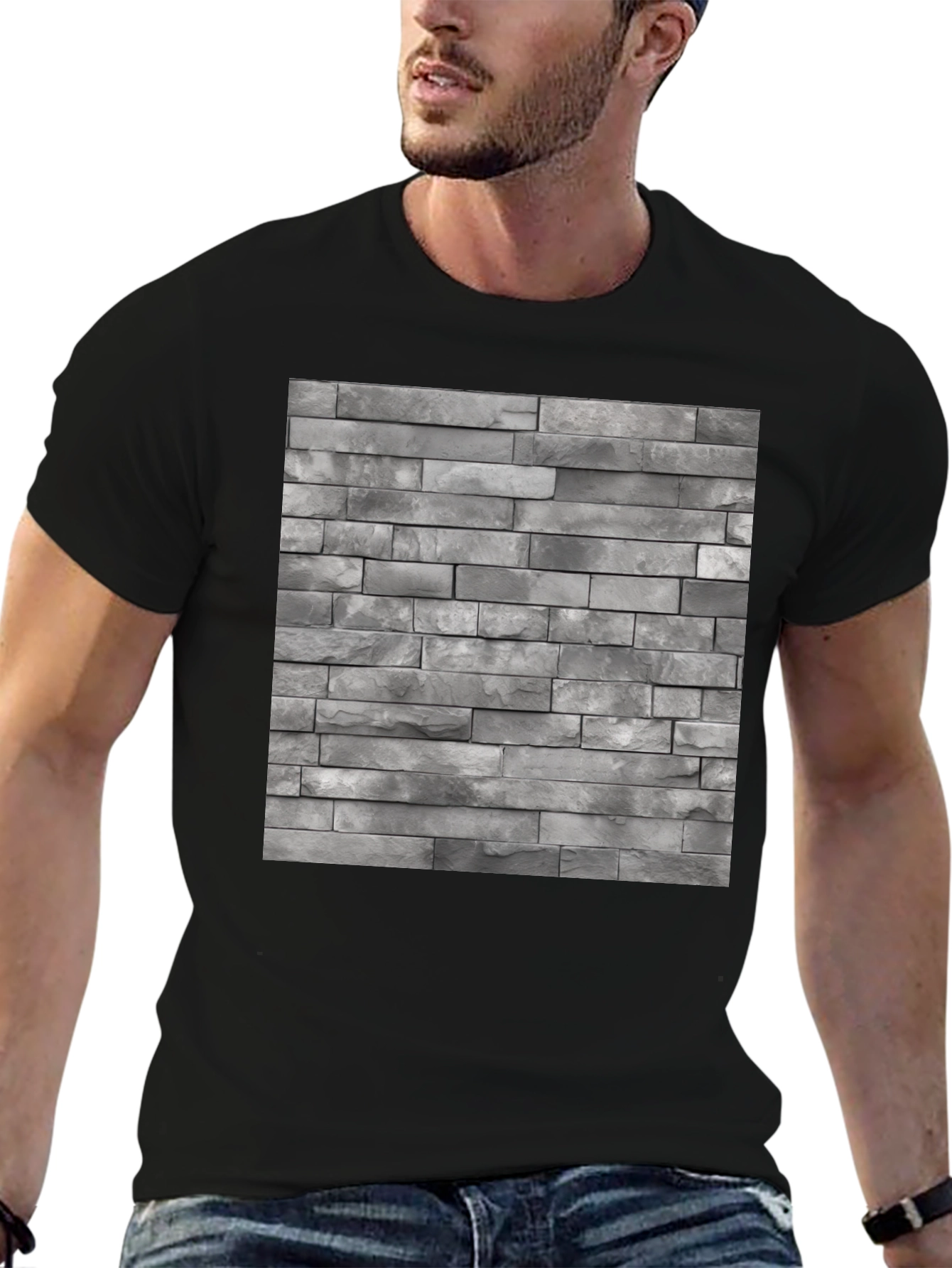 Stone Wall Pattern Black T-Shirt
