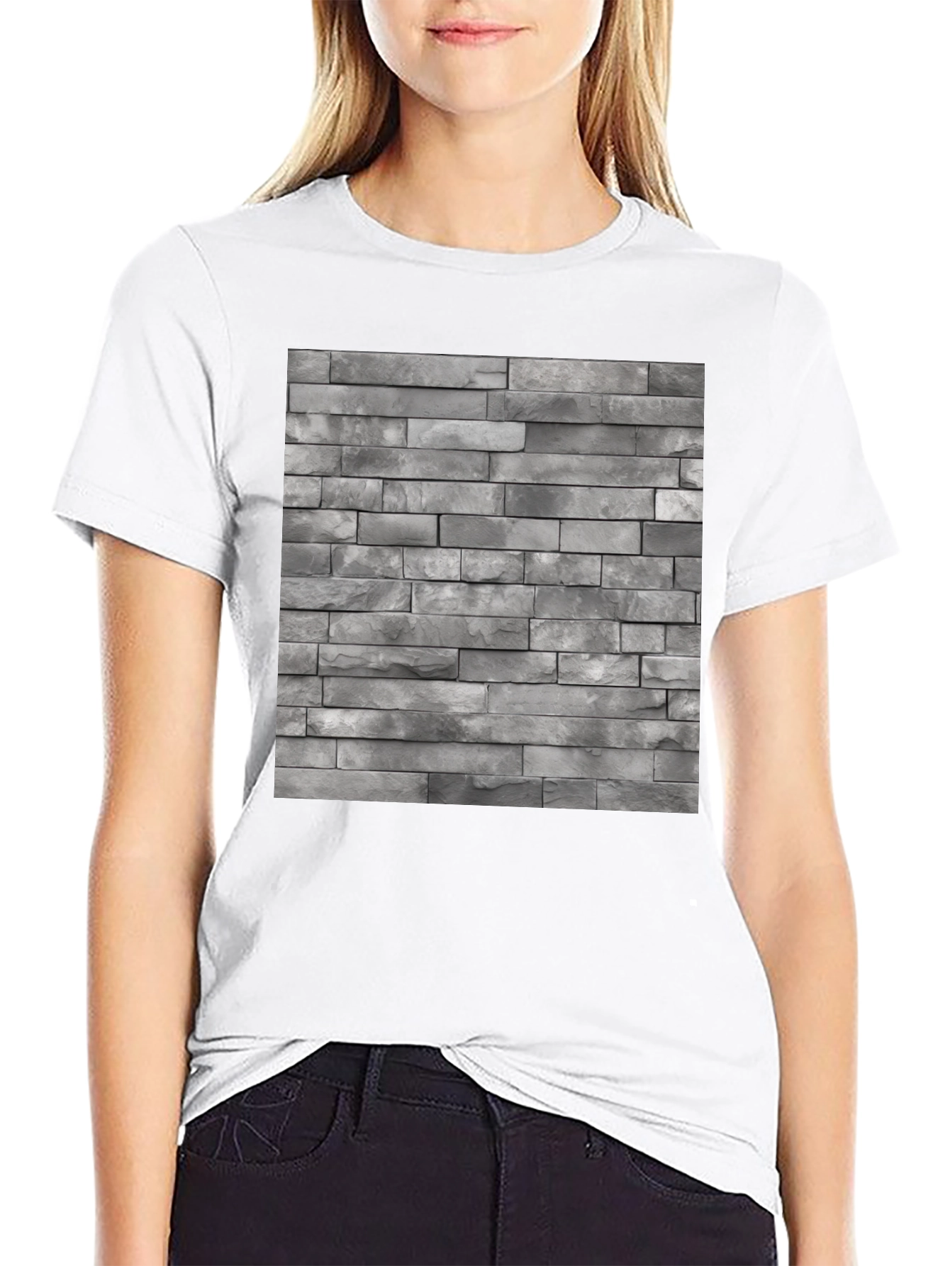 Stone Wall Pattern Black T-Shirt