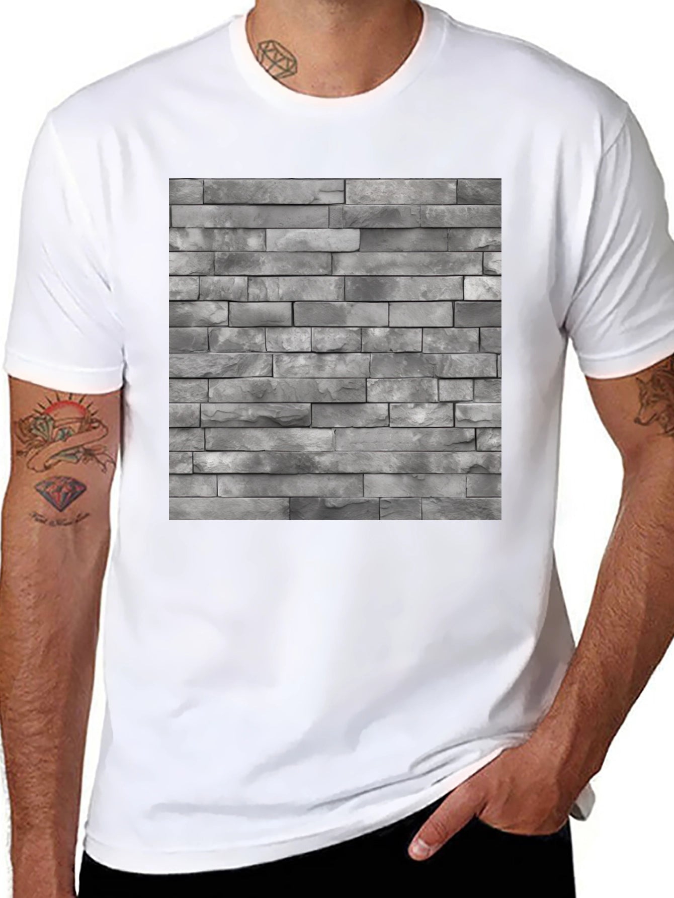 Stone Wall Pattern Black T-Shirt