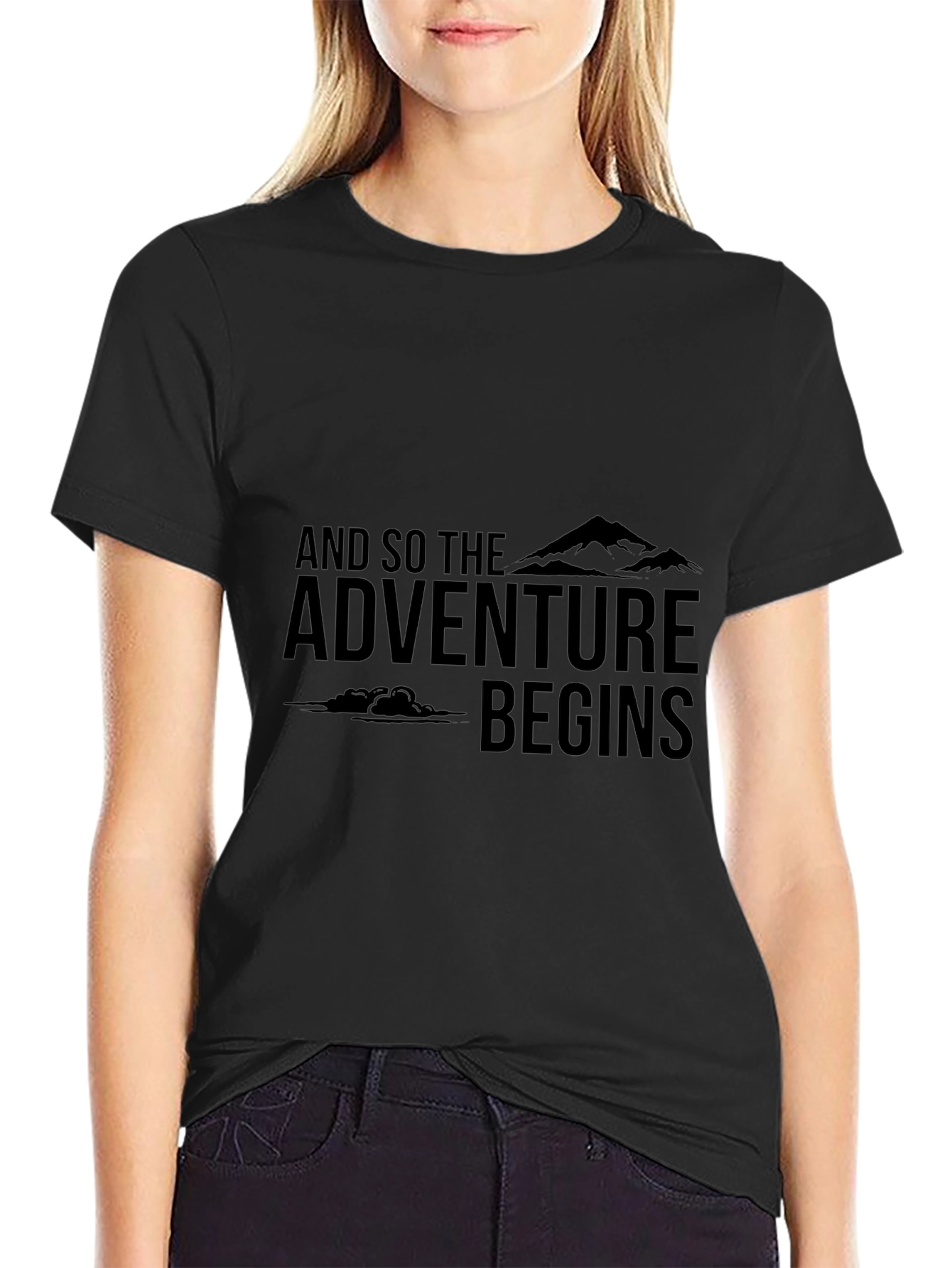 Adventure Begins Graphic Tee - Black Cotton
