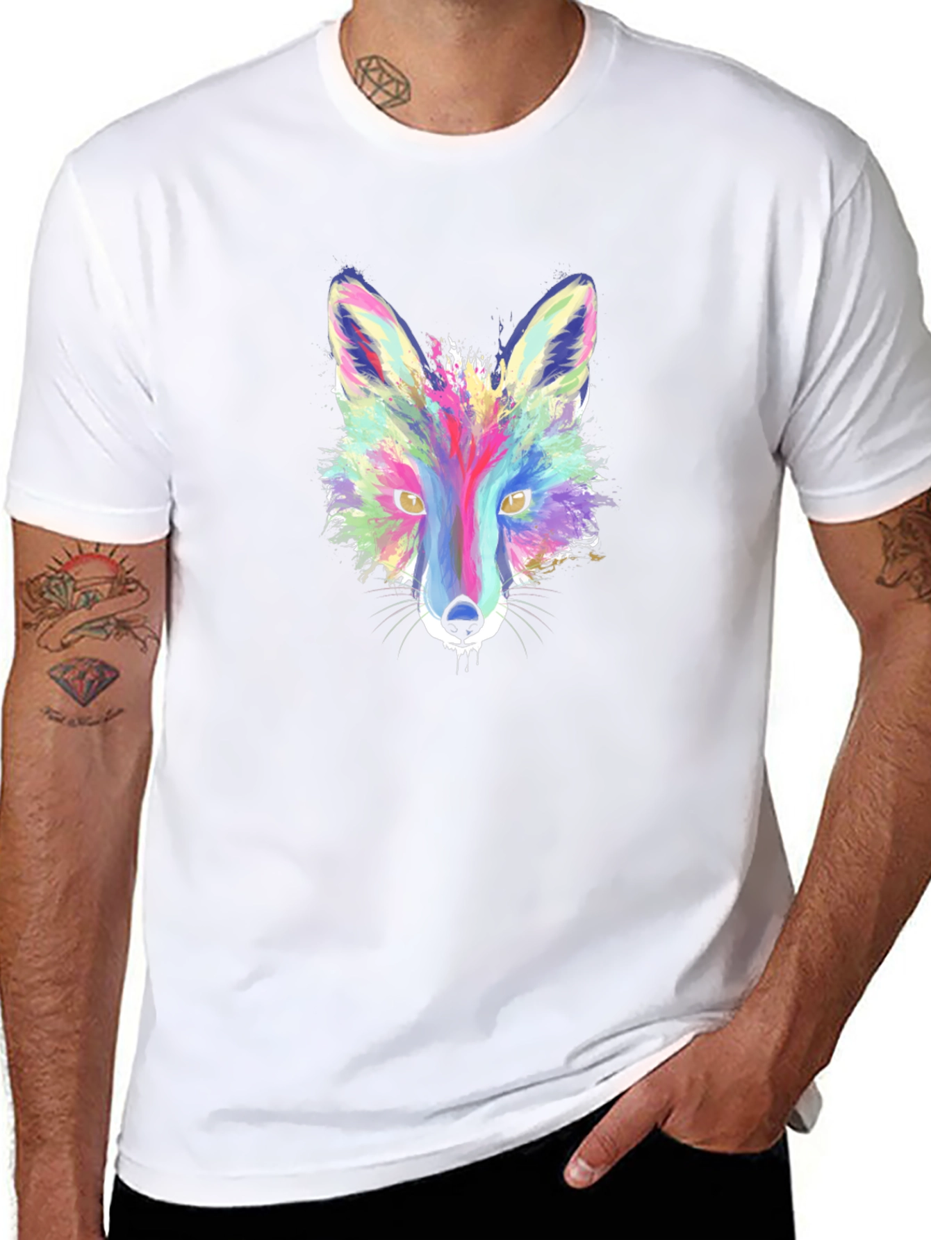 Vibrant Fox Graphic Tee - Stylish Mens T-Shirt