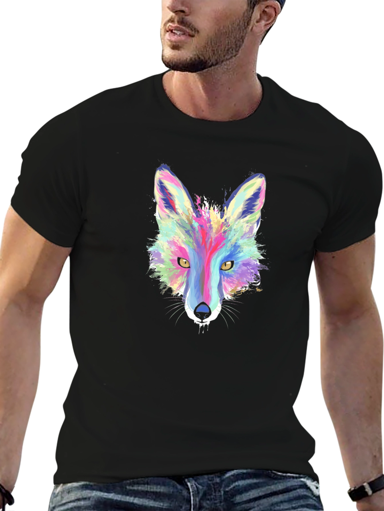 Vibrant Fox Graphic Tee - Stylish Mens T-Shirt
