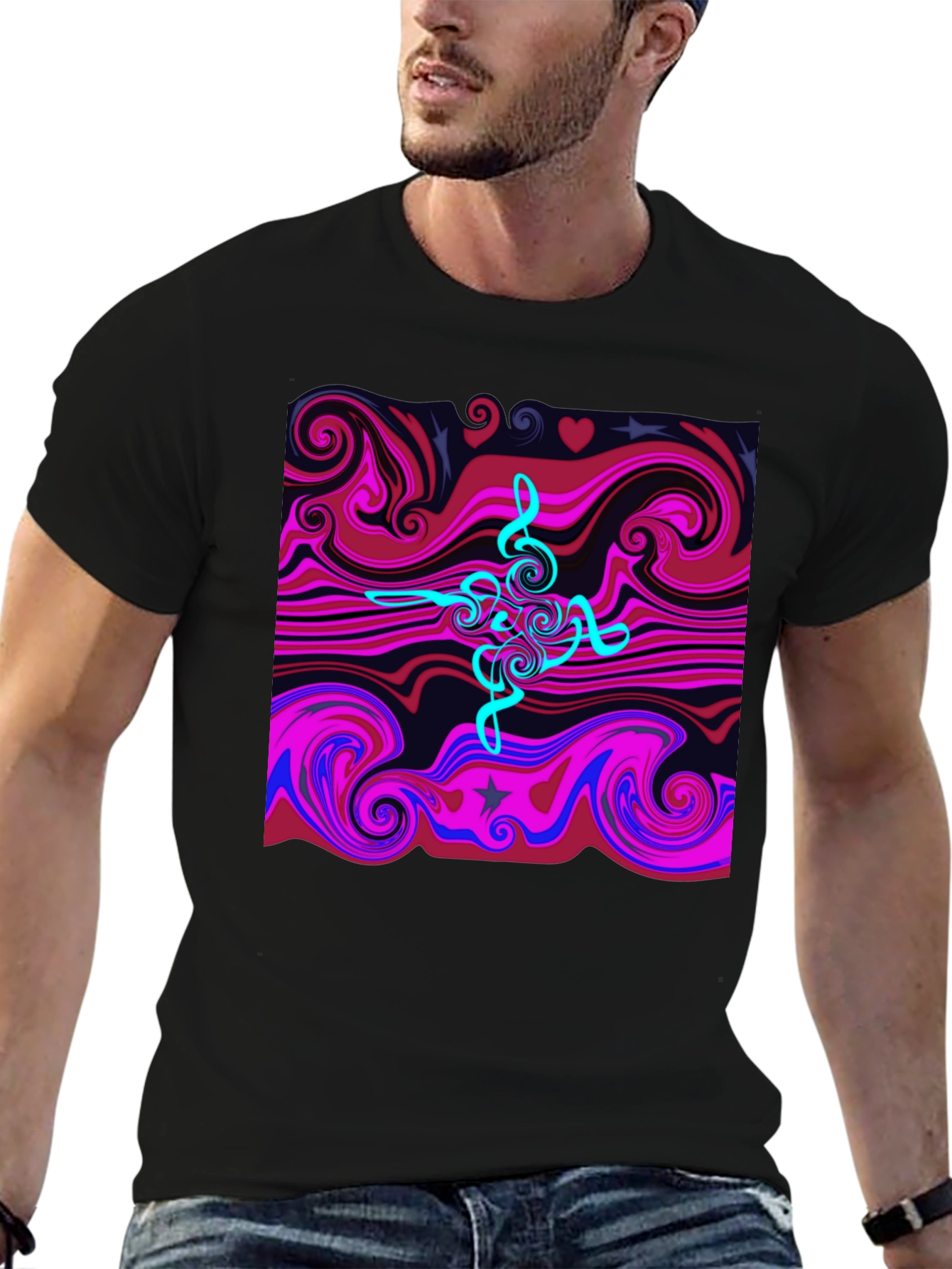 Abstract Swirl Tee - Cool Graphic Print Black T-Shirt