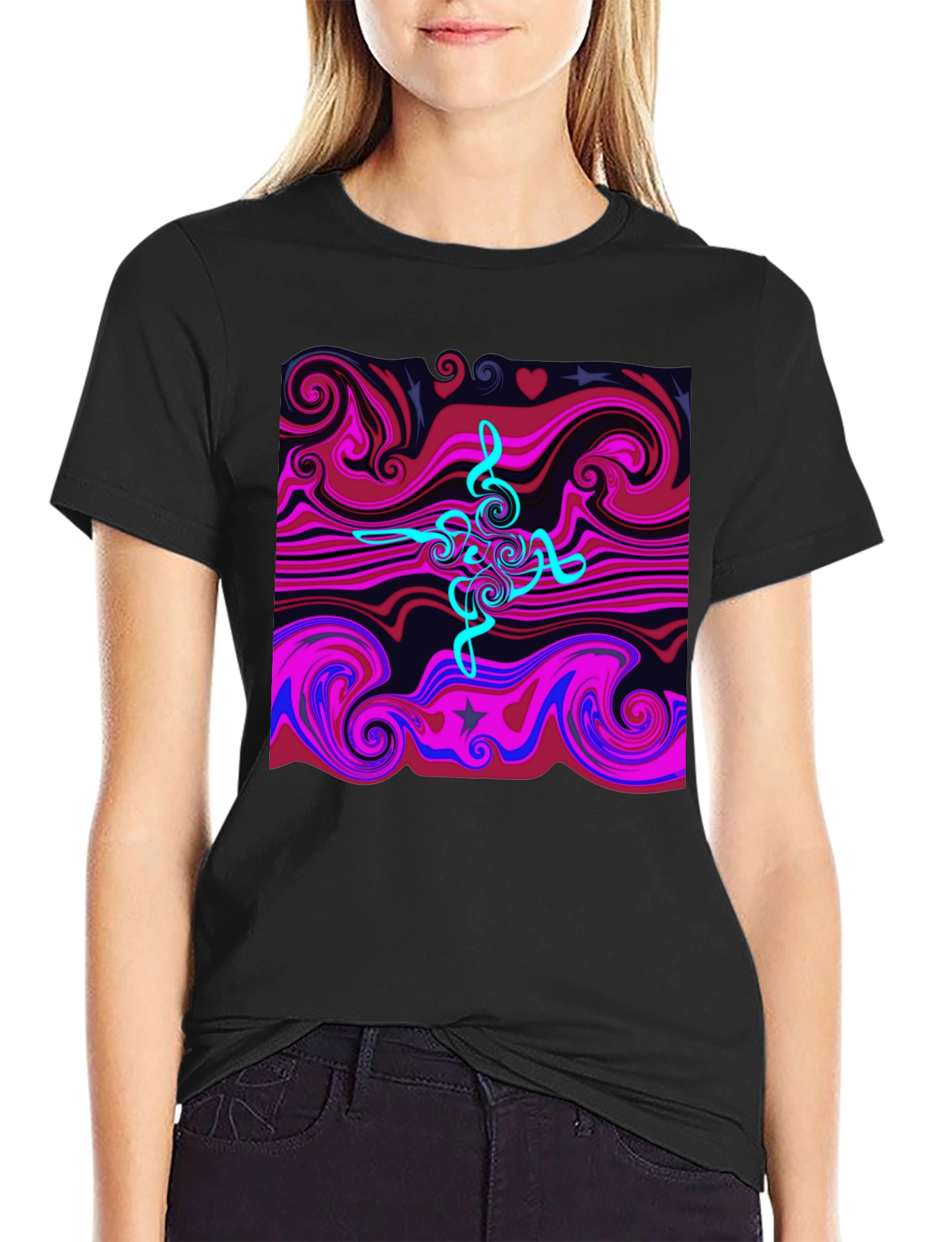 Abstract Swirl Tee - Cool Graphic Print Black T-Shirt