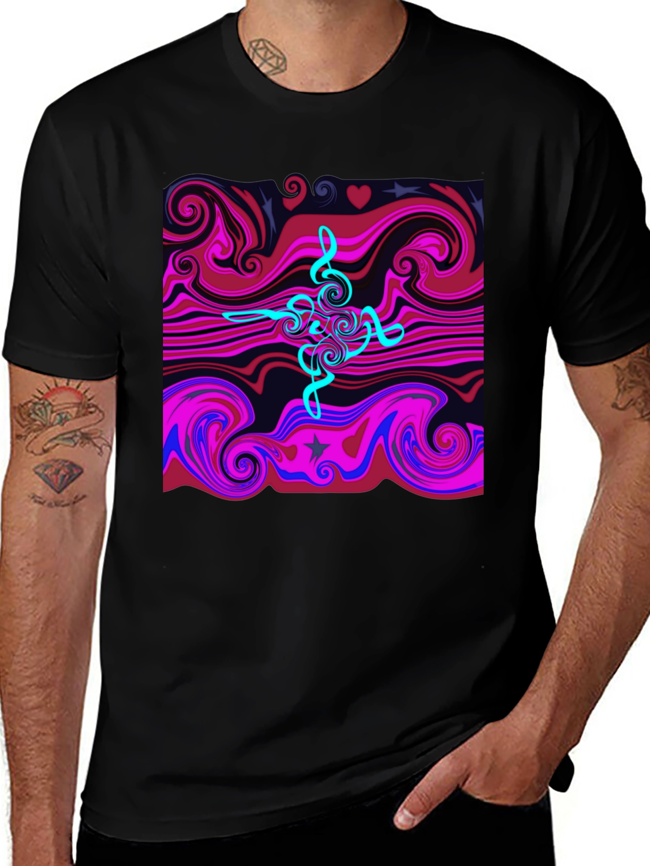 Abstract Swirl Tee - Cool Graphic Print Black T-Shirt