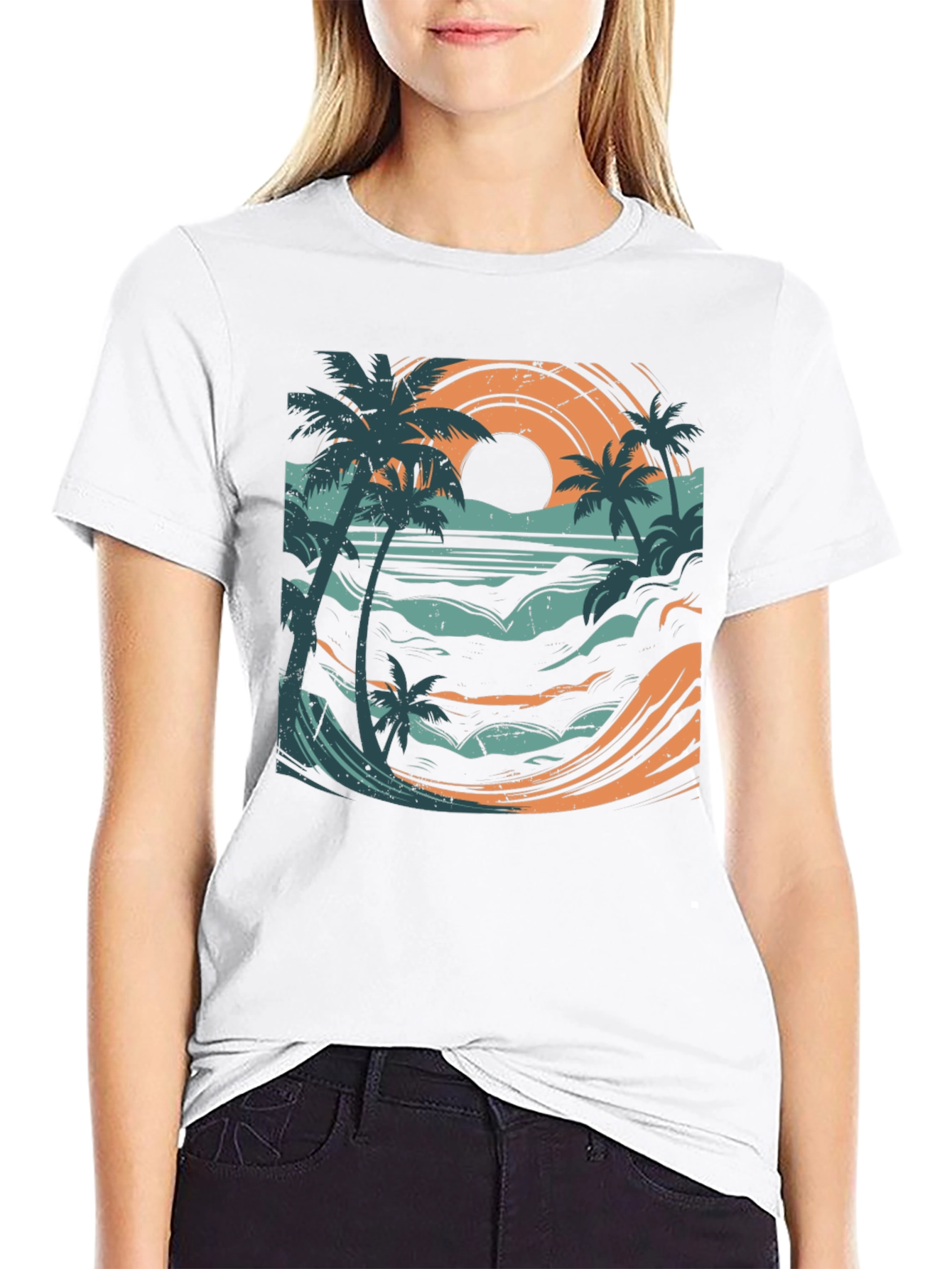 Sunset Beach Graphic Tee - Black Cotton Blend