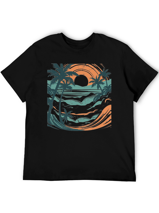 Sunset Beach Graphic Tee - Black Cotton Blend