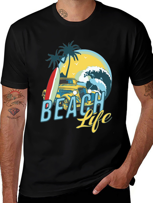 Beach Life Graphic T-Shirt Vintage Car Surf Design