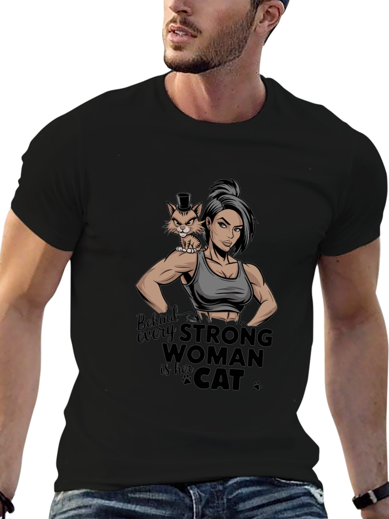 Strong Woman Cat Lover Graphic Tee