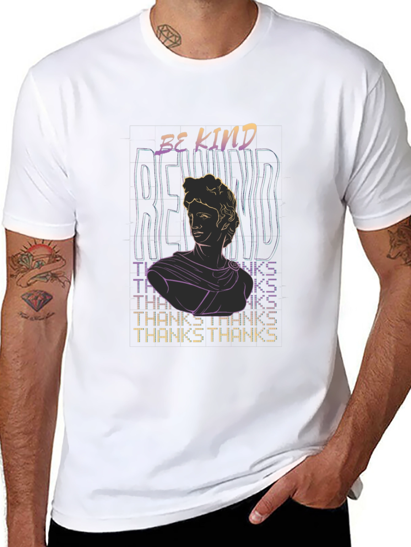 Be Kind Statue Graphic Tee - Black Cotton T-Shirt