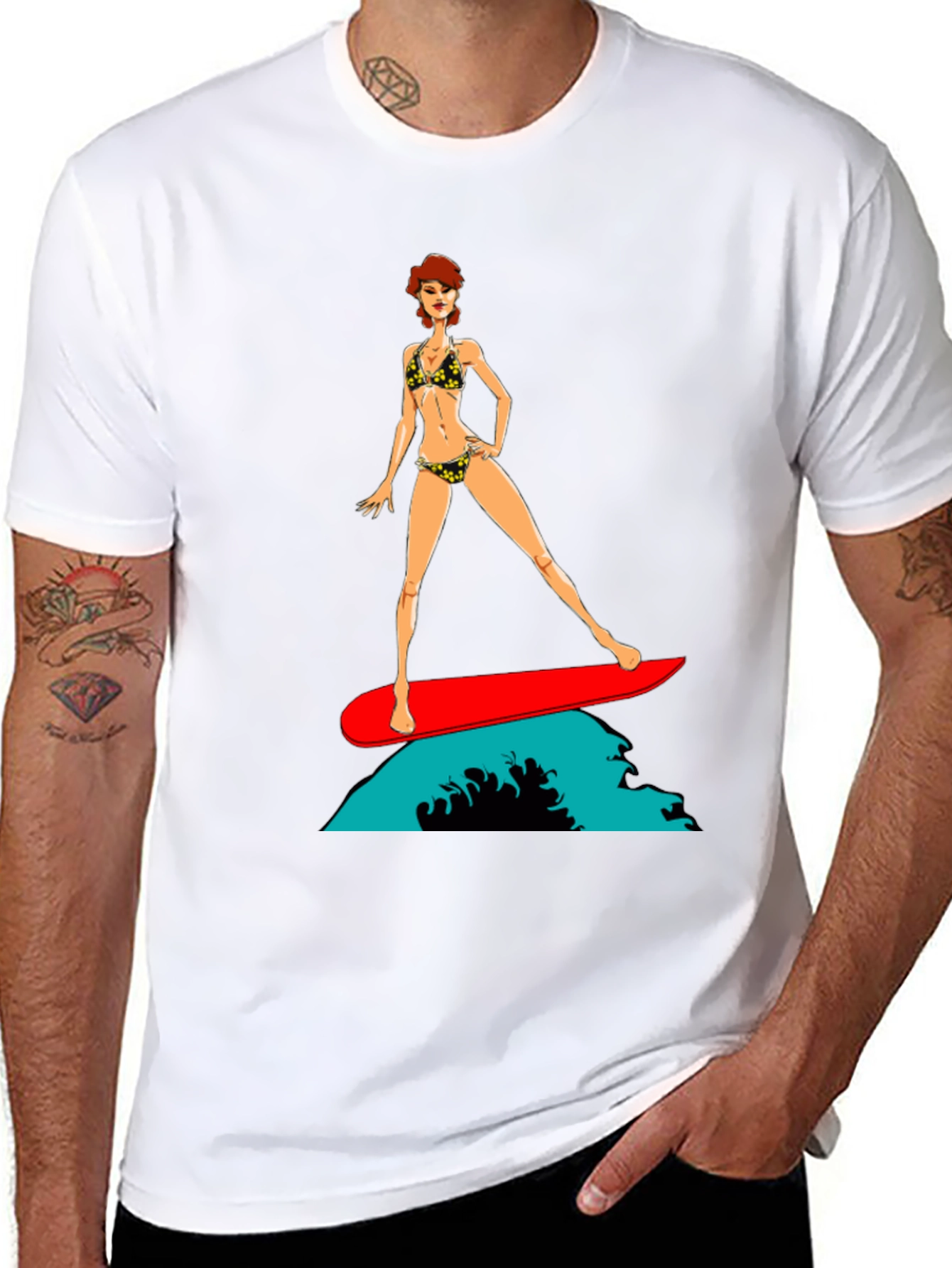 Surfer Girl Graphic T-Shirt - Black