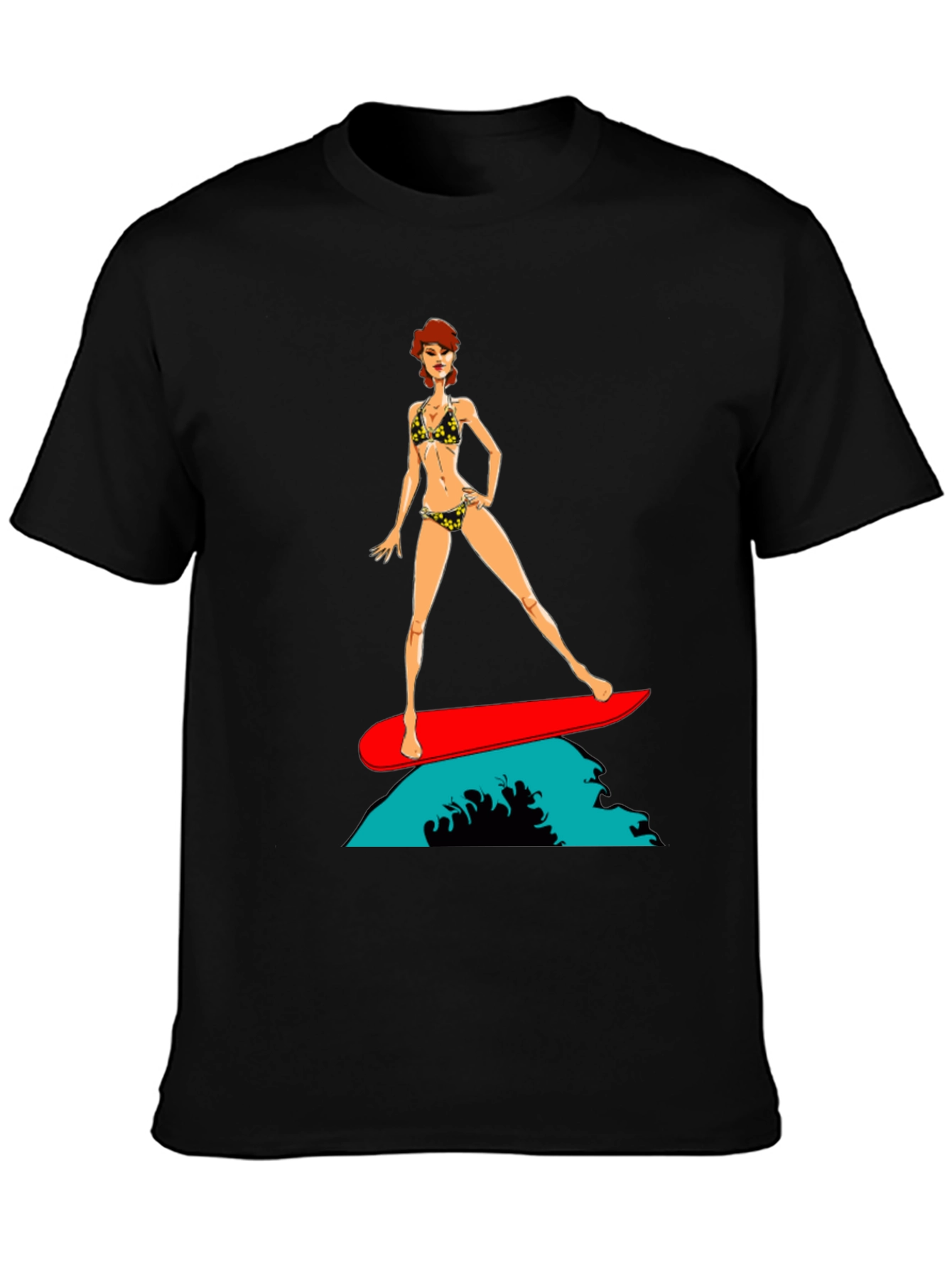 Surfer Girl Graphic T-Shirt - Black