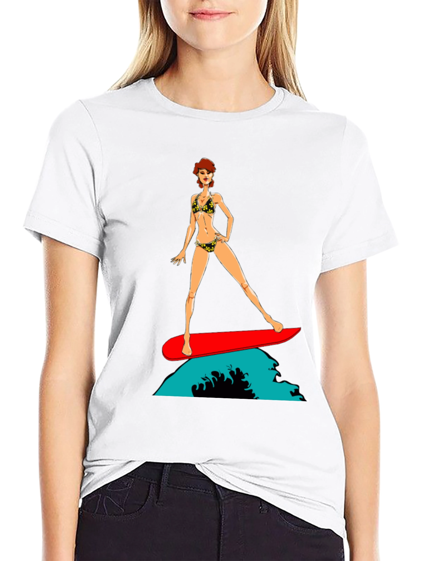 Surfer Girl Graphic T-Shirt - Black