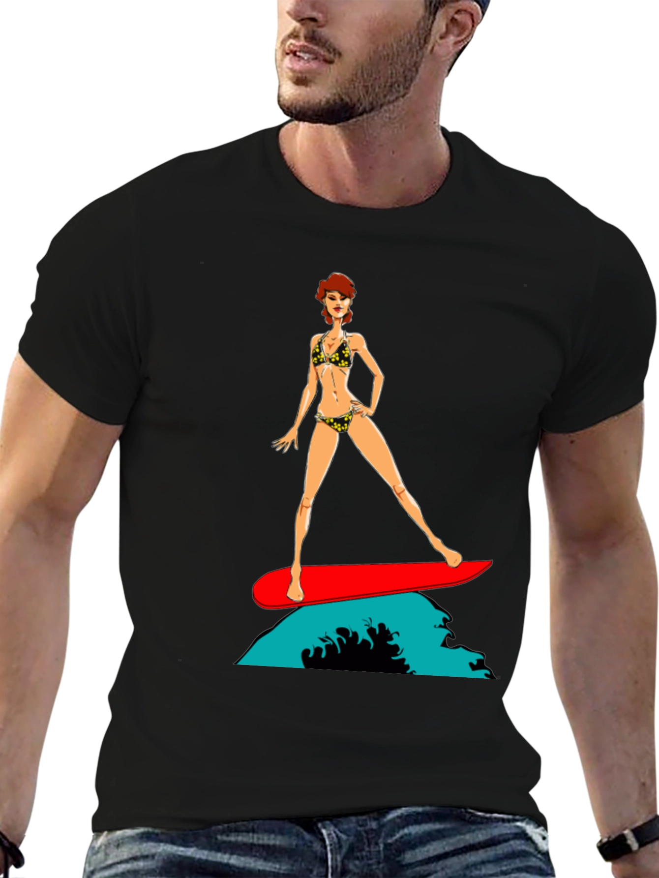 Surfer Girl Graphic T-Shirt - Black