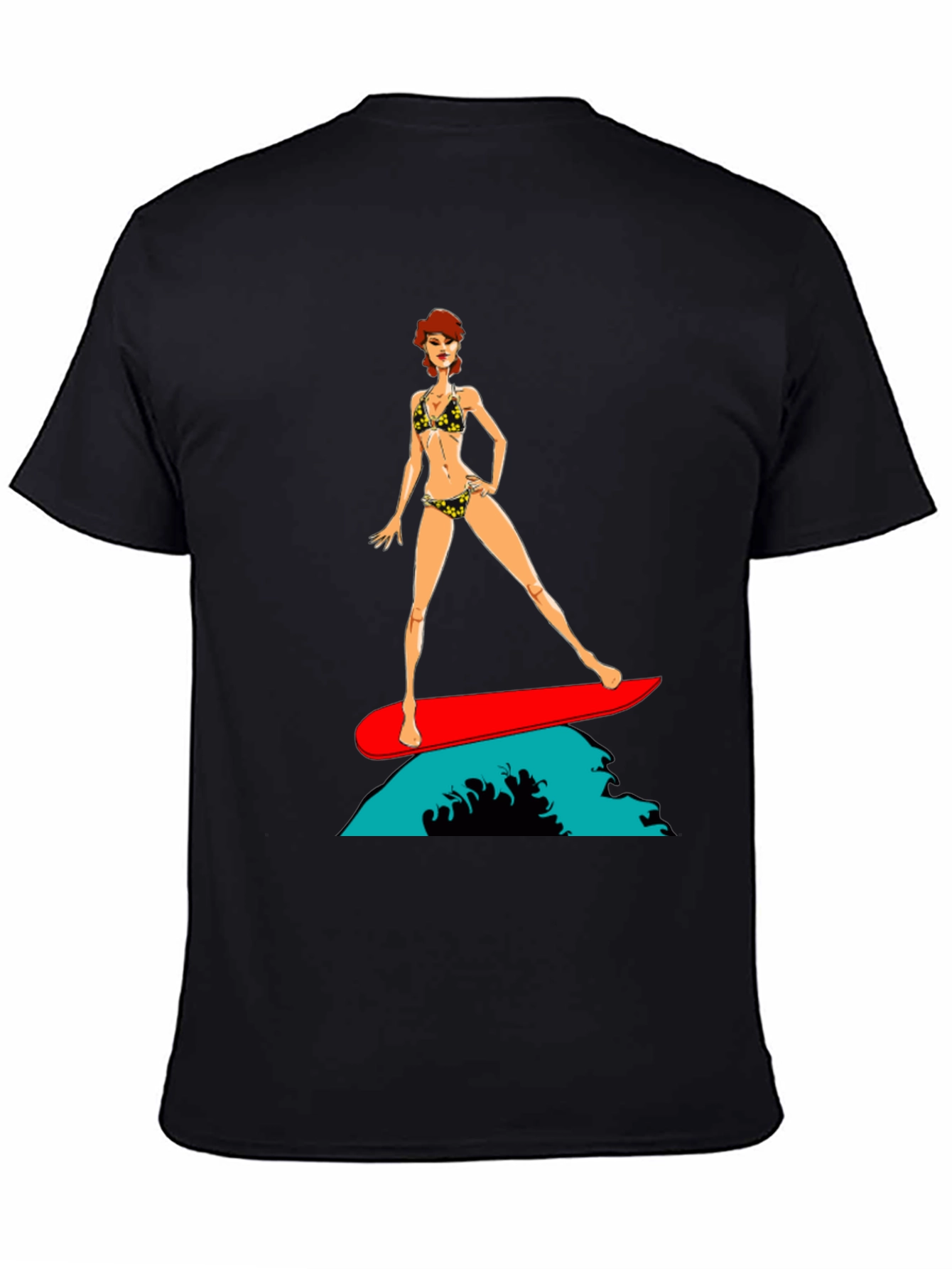 Surfer Girl Graphic T-Shirt - Black