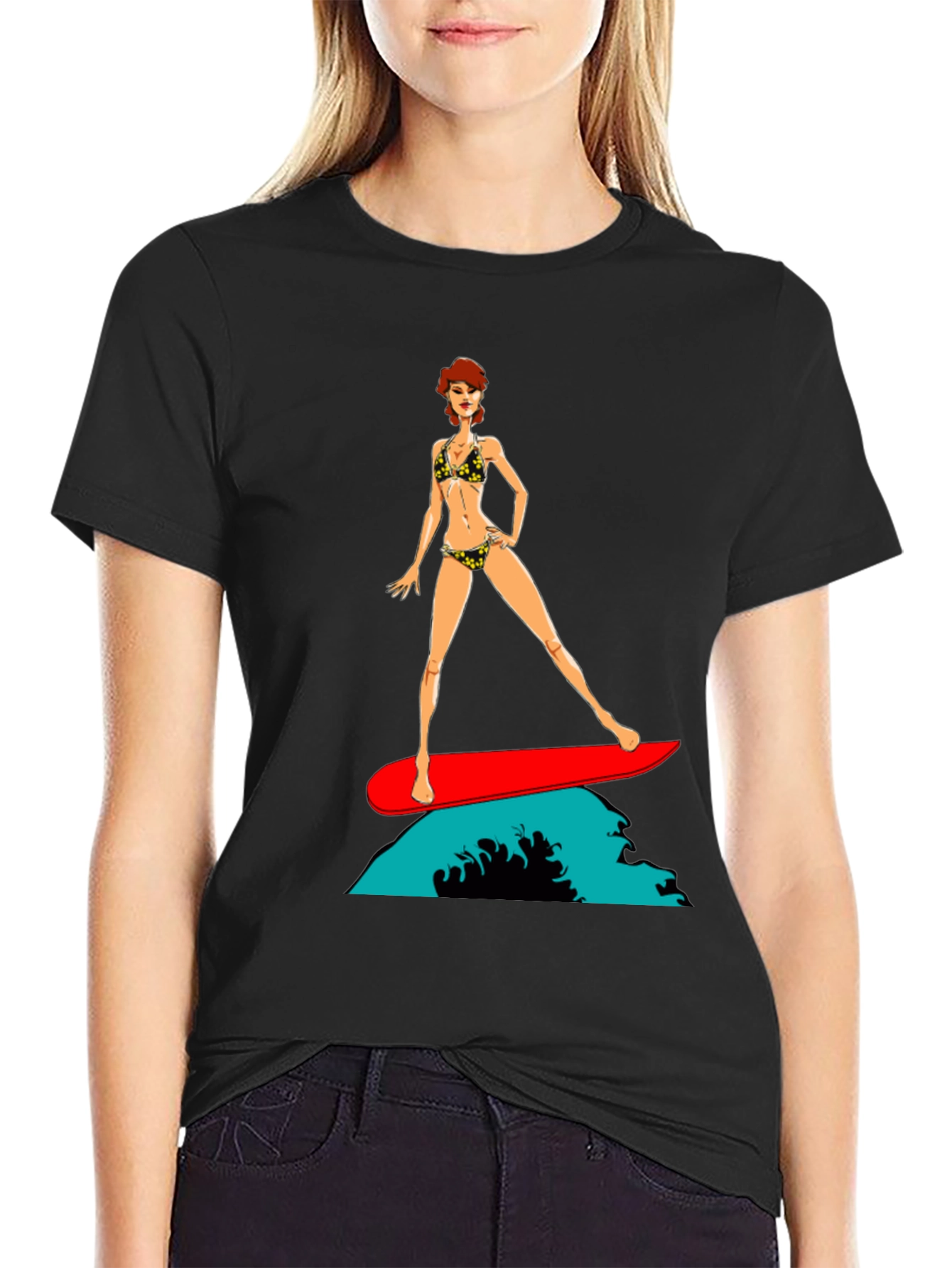 Surfer Girl Graphic T-Shirt - Black