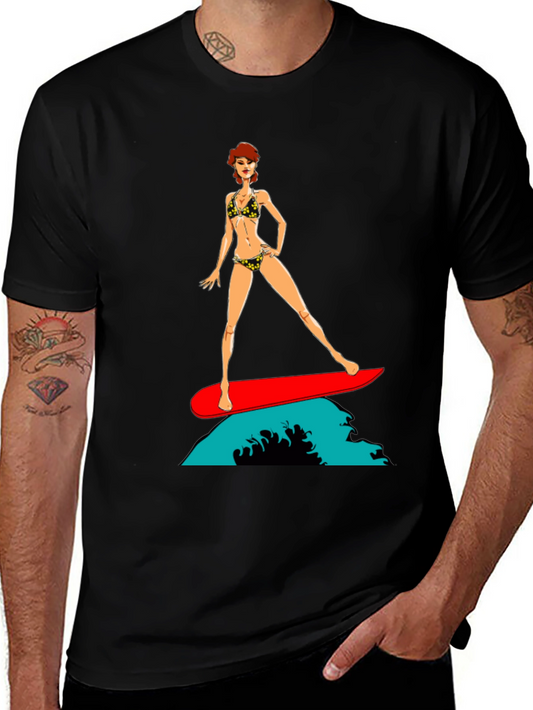 Surfer Girl Graphic T-Shirt - Black