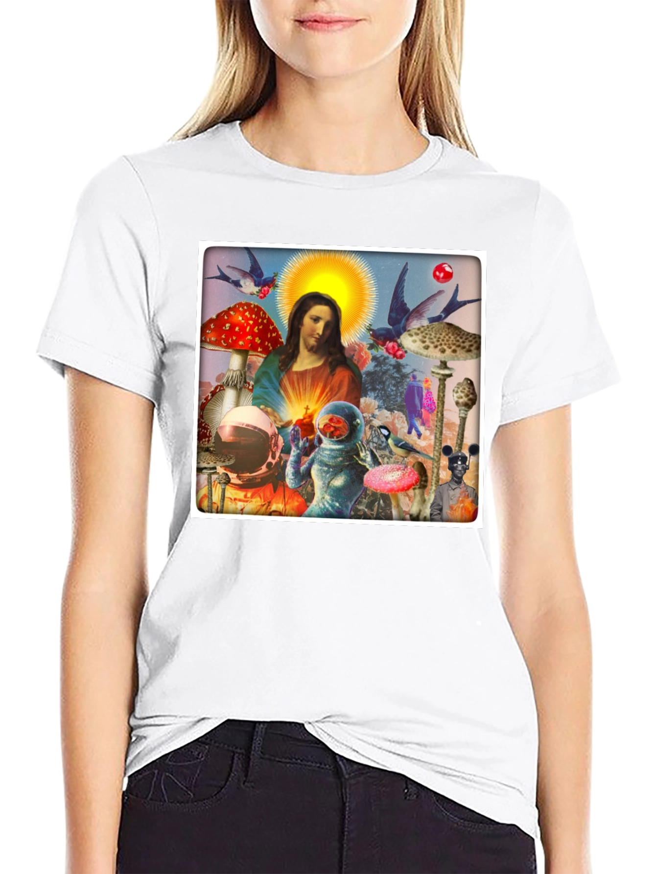 Surreal Jesus Astronaut Mushroom T-Shirt